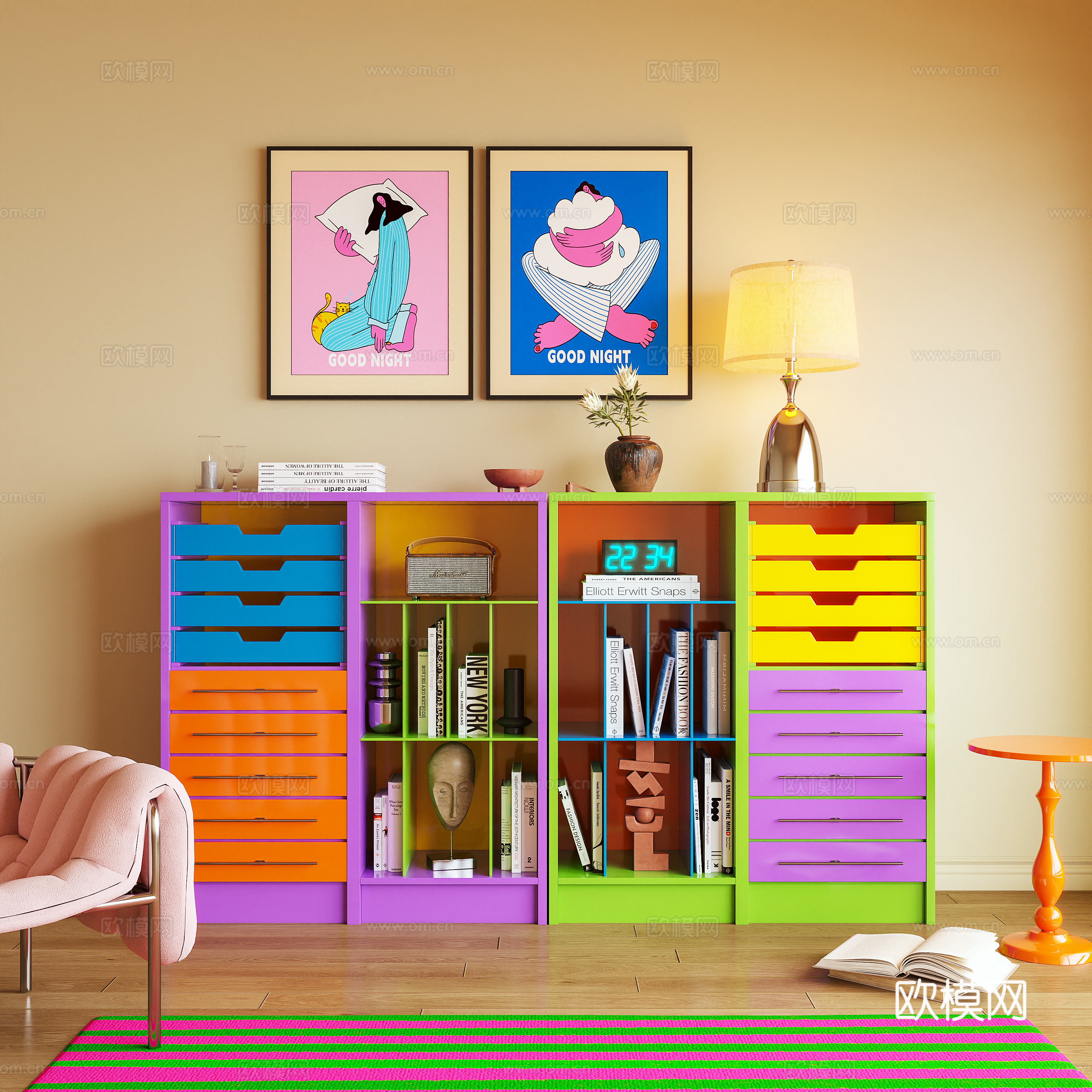 斗柜 玄关柜 边柜 置物柜 文件柜 多巴胺 摆件卡通柜3d模型下载