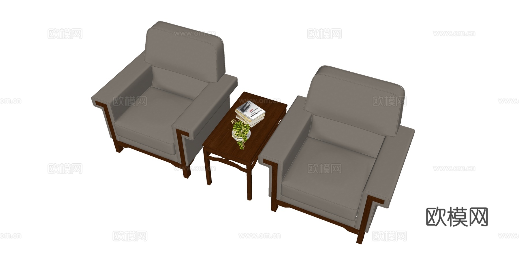 新中式行政沙发组合 办公室沙发 休闲沙发su模型
