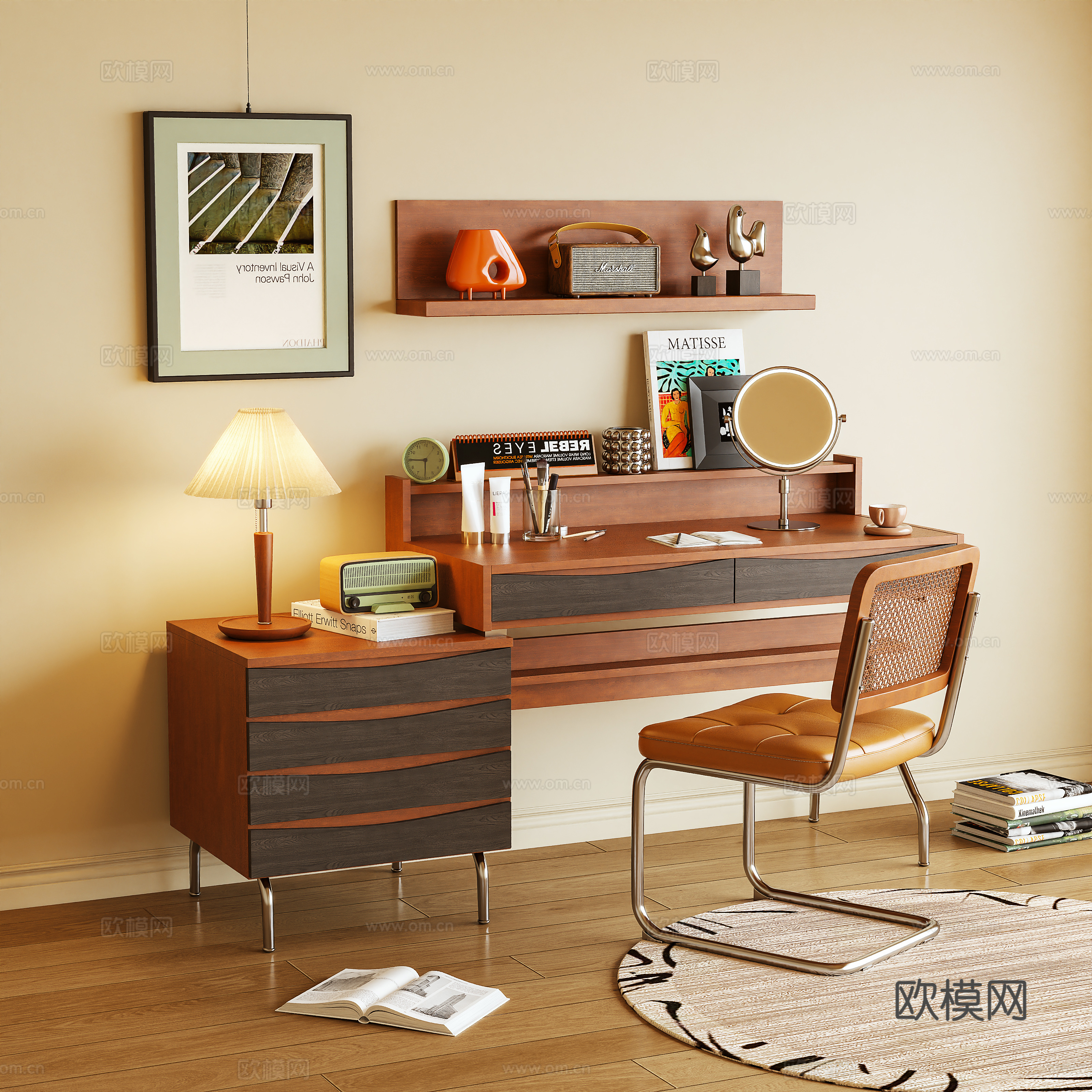 梳妆台 化妆柜 书桌 置物柜 摆件3d模型下载