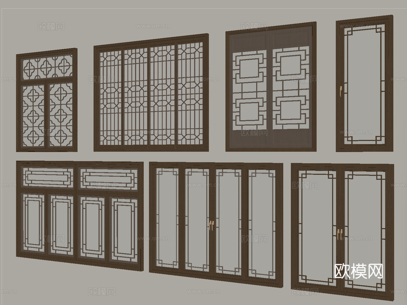 中式花格门窗 花窗 平开窗 雕花窗su模型