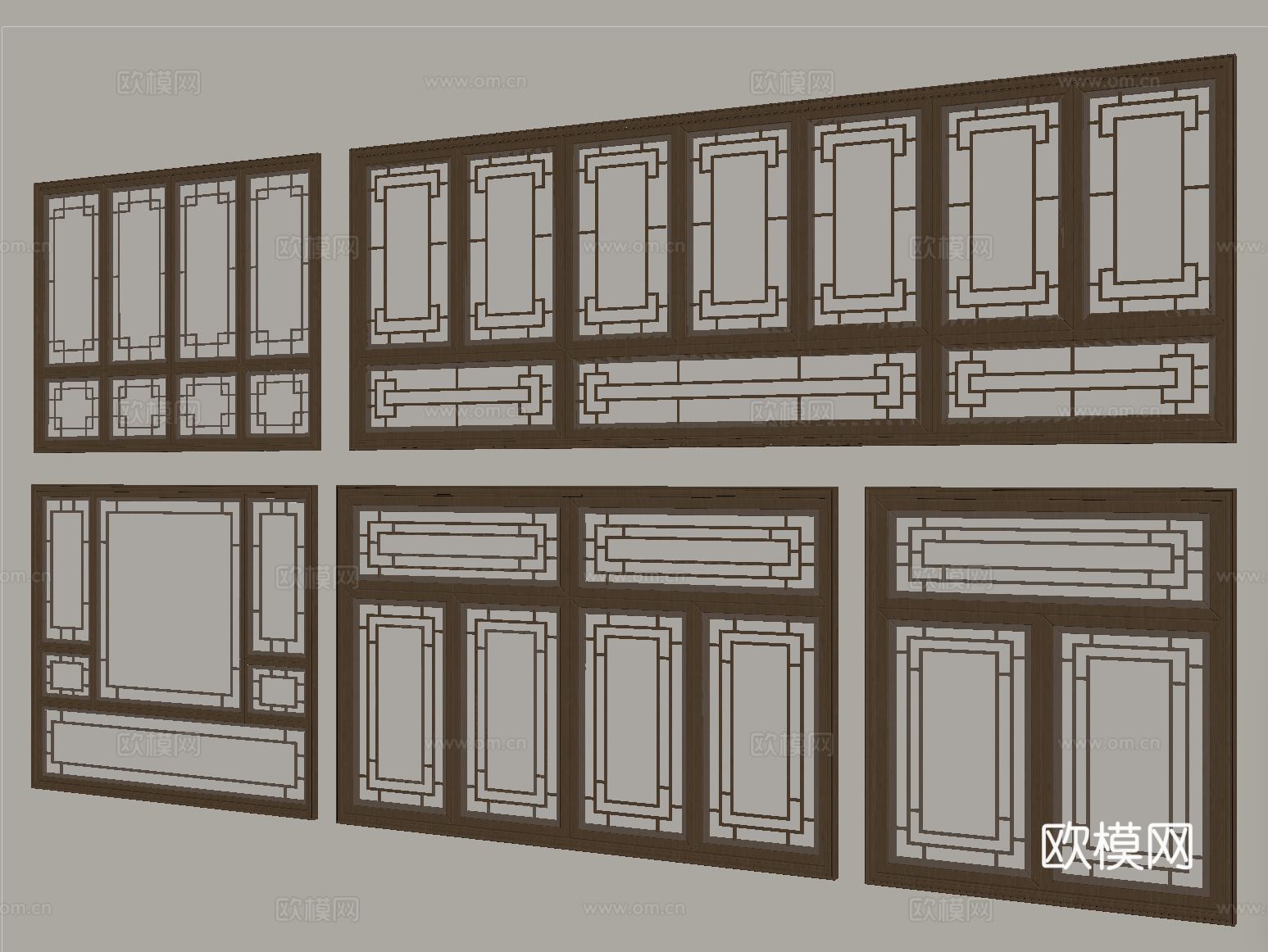 中式花格门窗 花窗 平开窗 雕花窗su模型