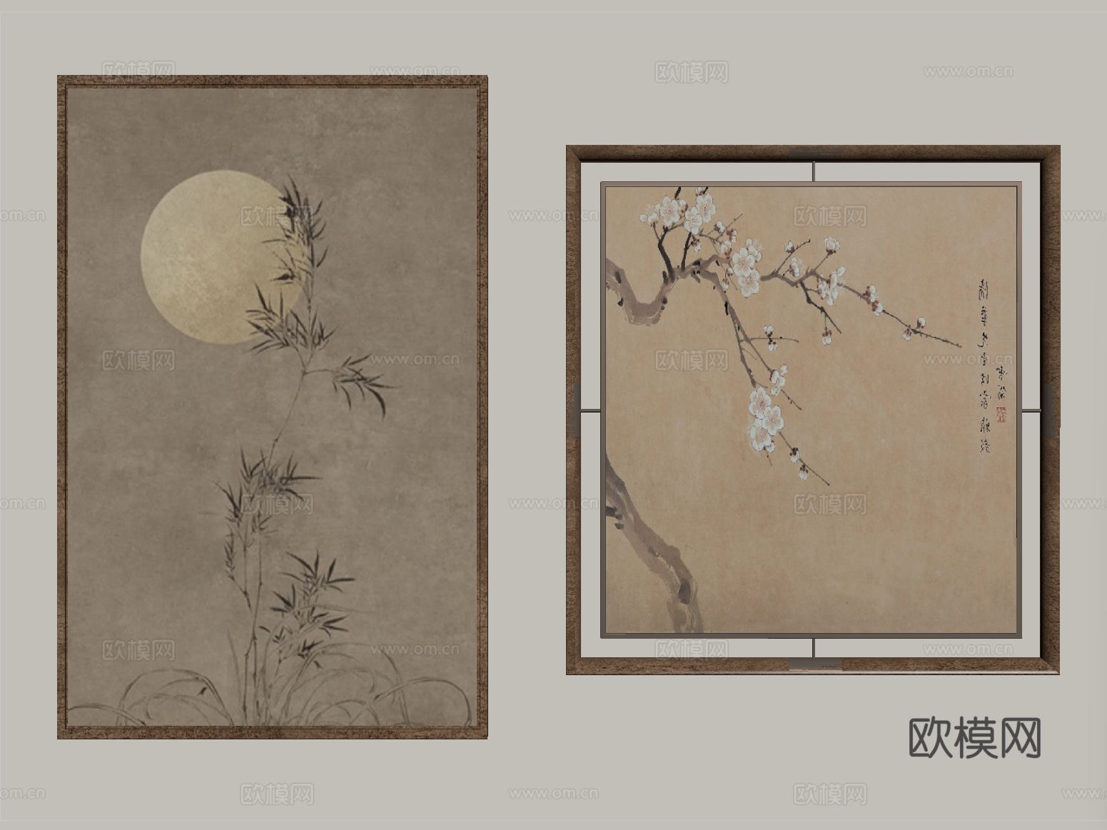 新中式挂画 水墨画 装饰画su模型