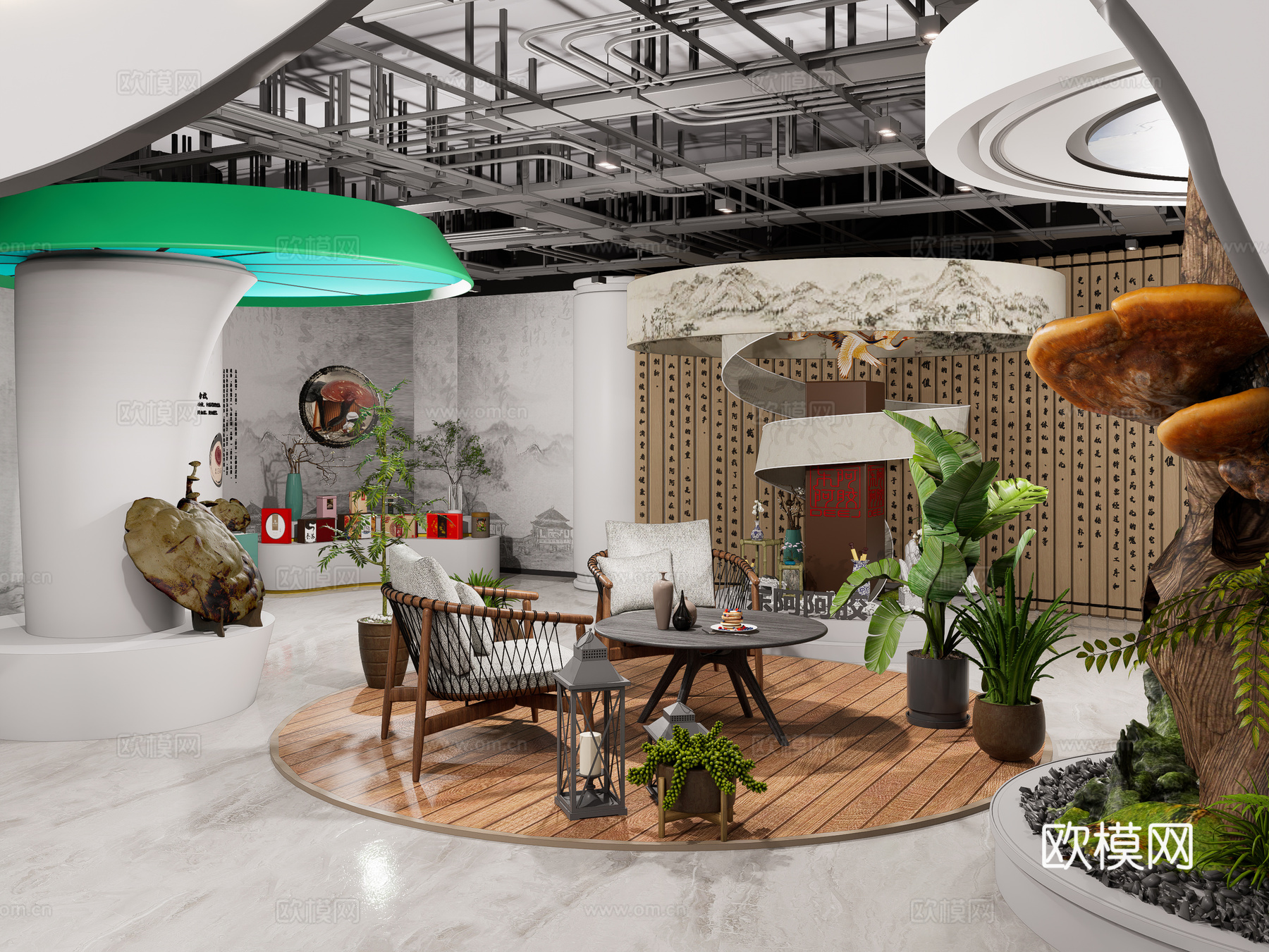 现代中医养生馆 中医店铺 中医药材 中医理疗馆店铺 店铺展示su模型