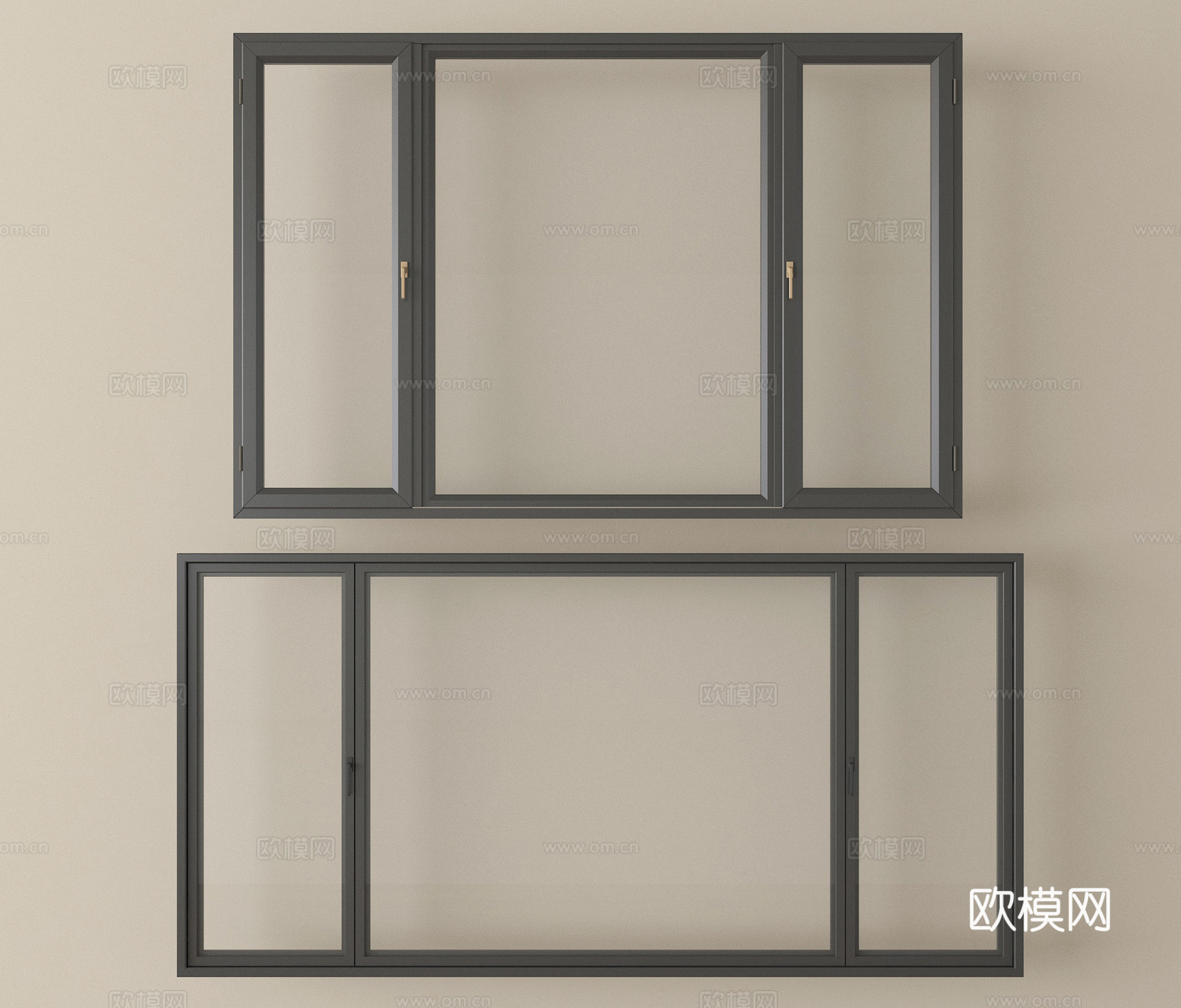 现代窗组合 平开窗 落地窗 阳台窗su模型