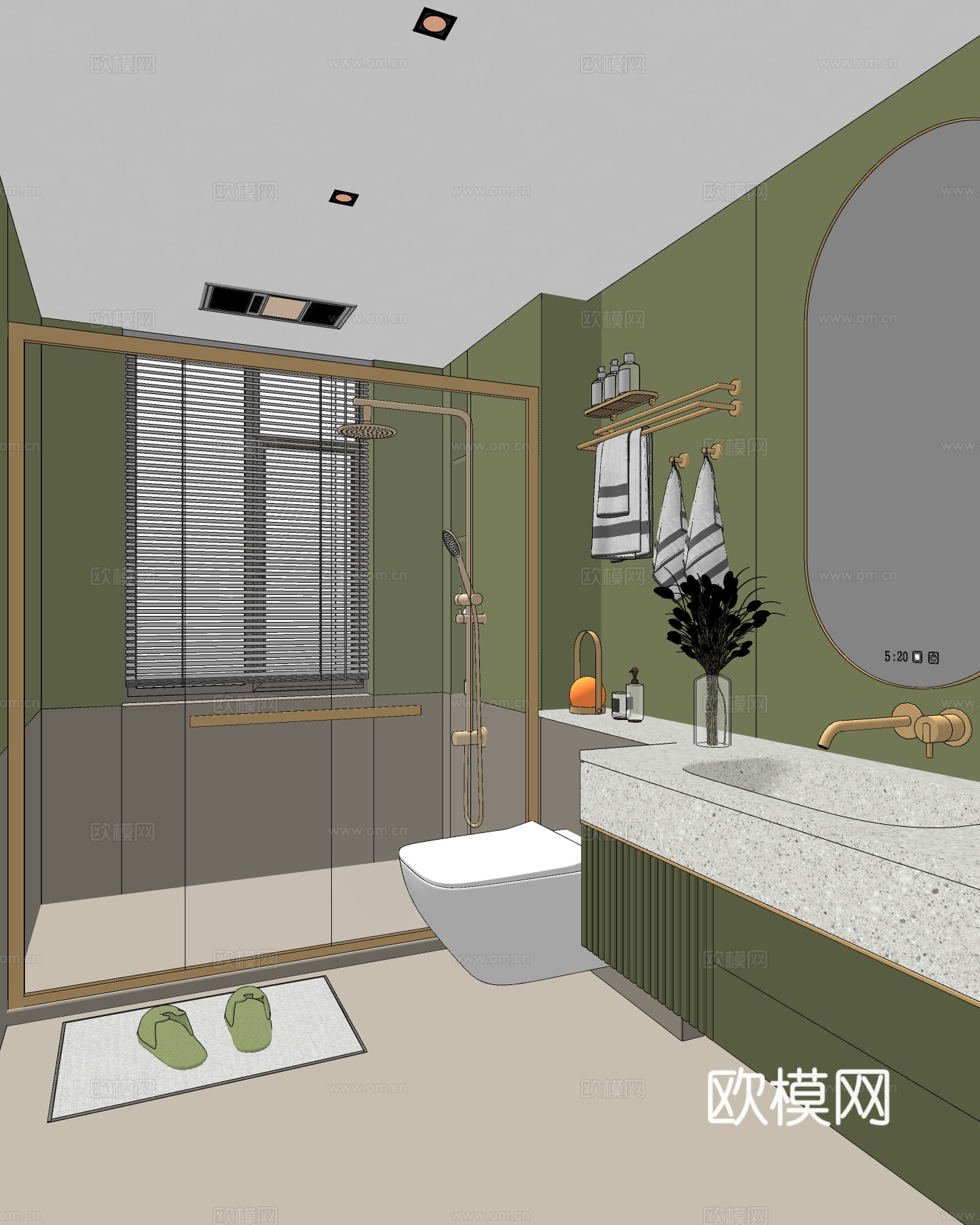 奶油风卫生间 马桶 洗手台 卫浴小件 花洒su模型