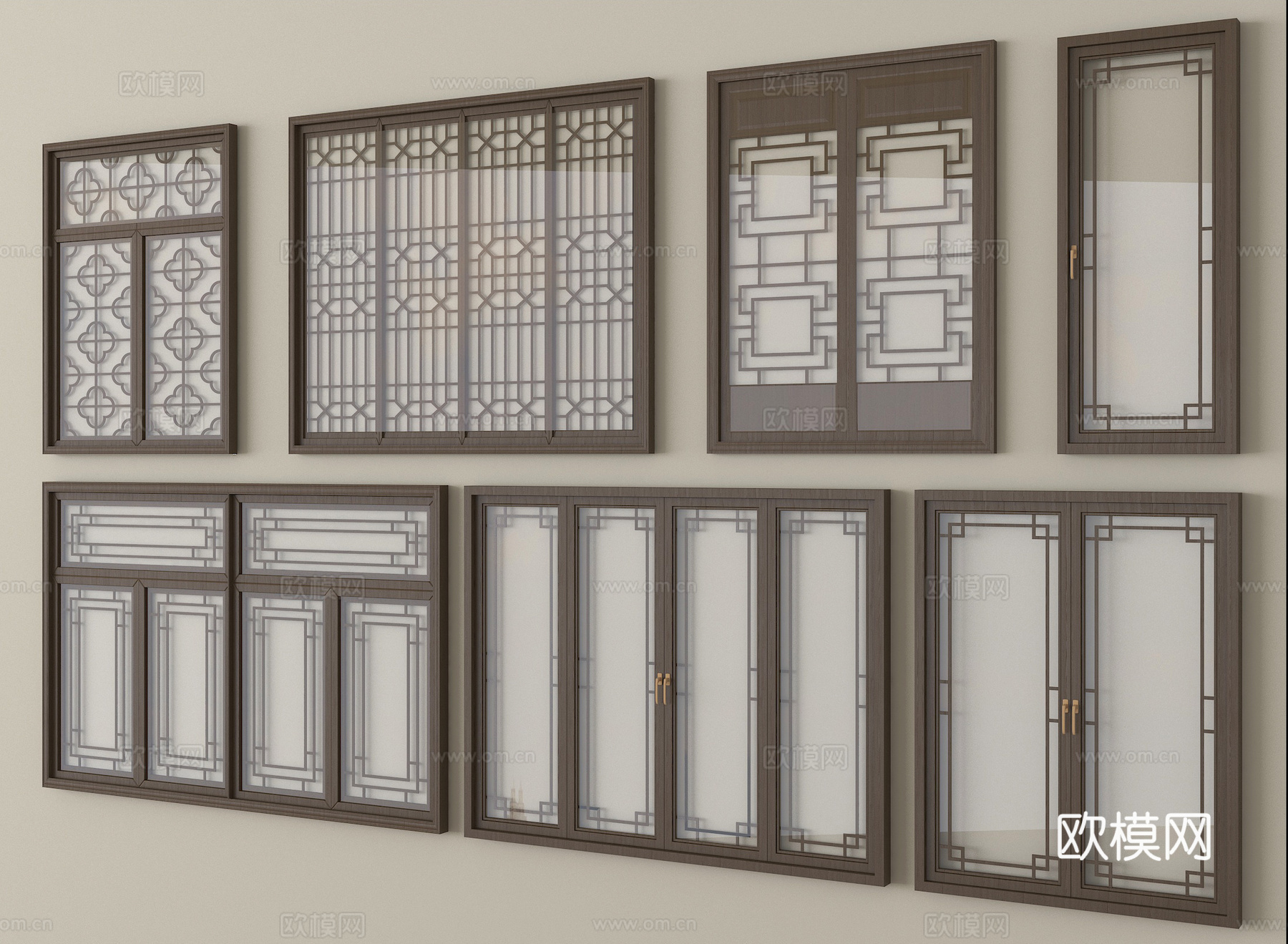 中式花格门窗 花窗 平开窗 雕花窗su模型