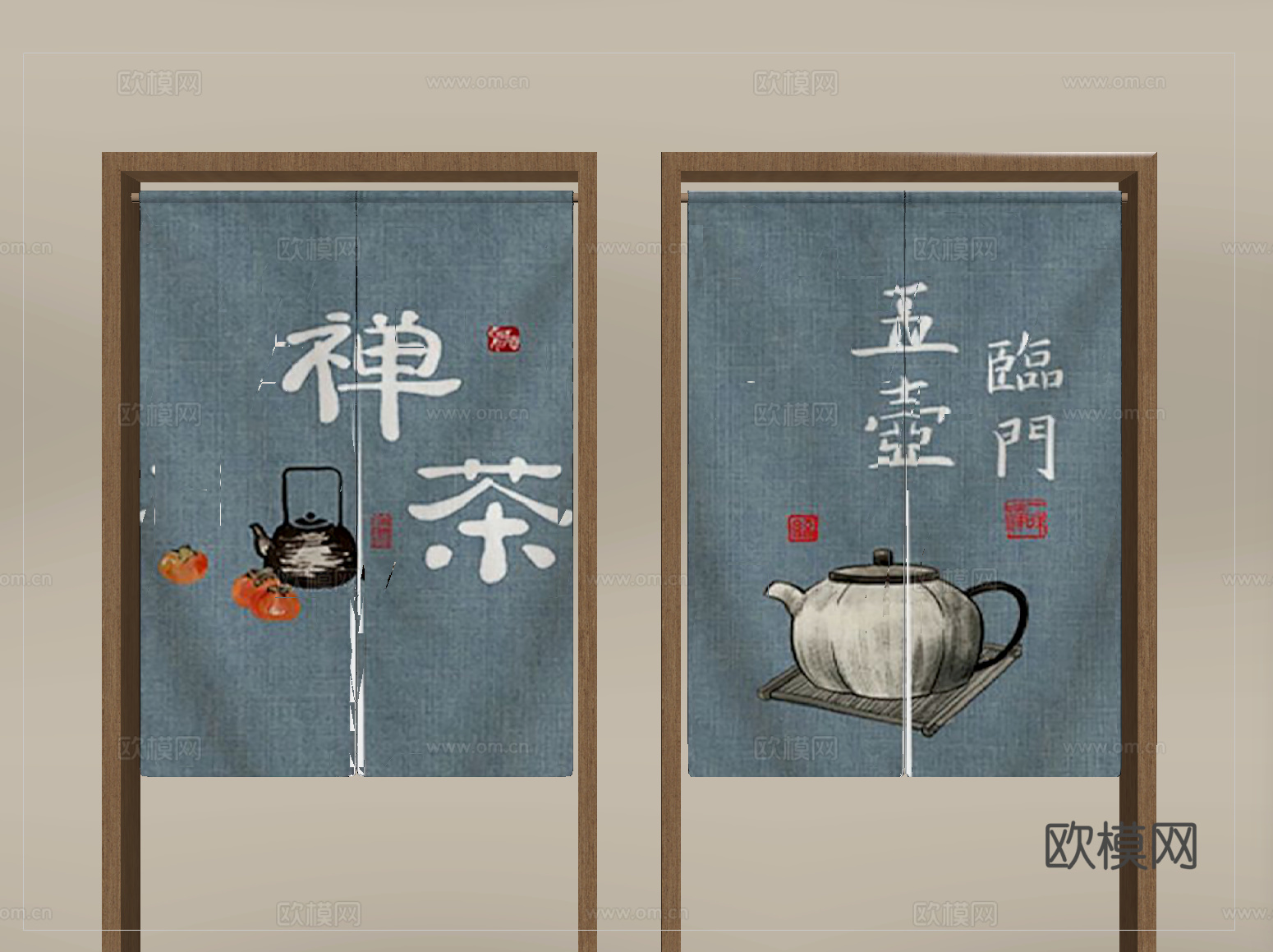 现代布艺门帘 布帘 窗帘su模型