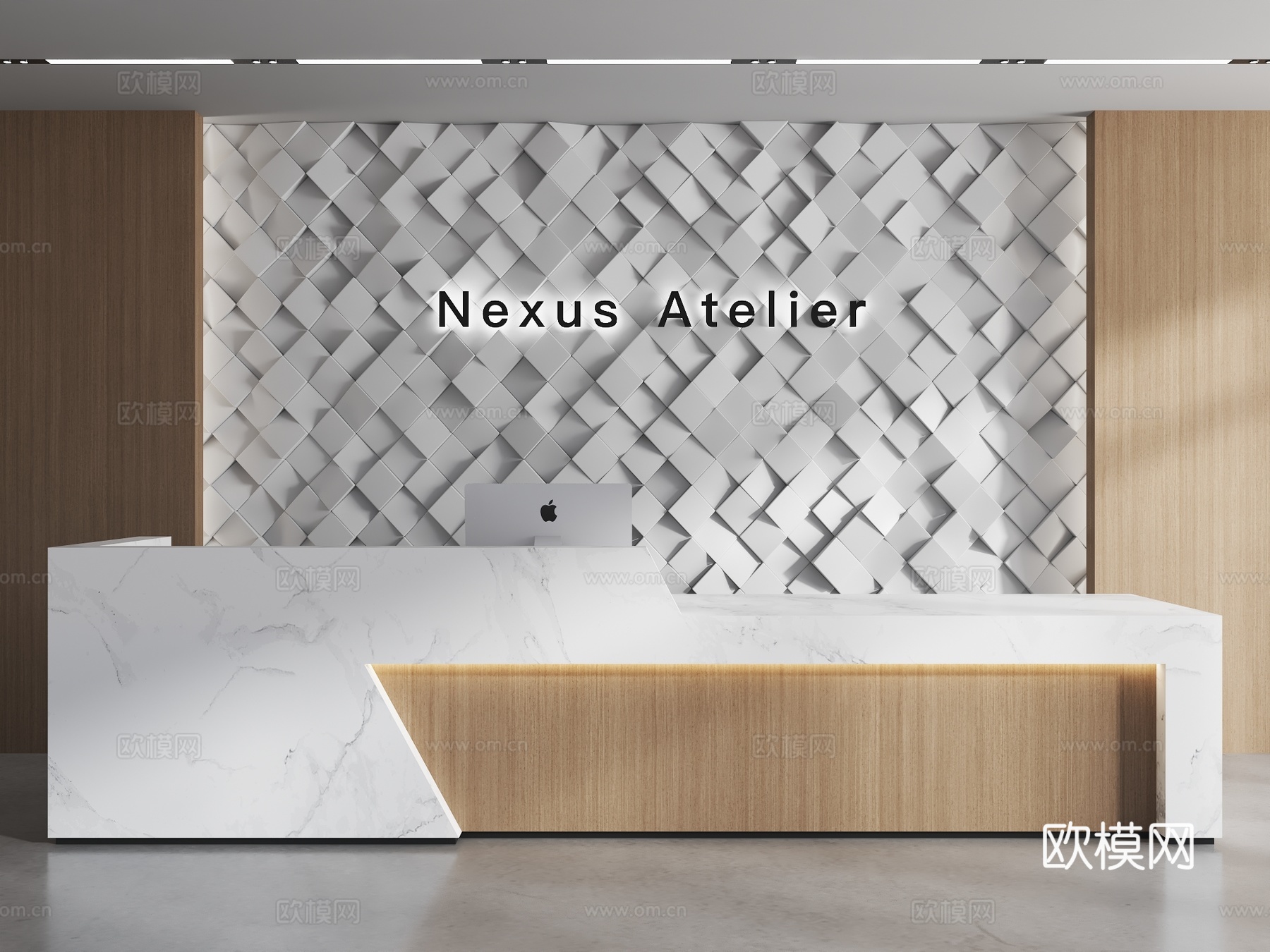 现代背景墙 前台背景墙 异形背景墙 方块起伏 公司形象墙 接su模型