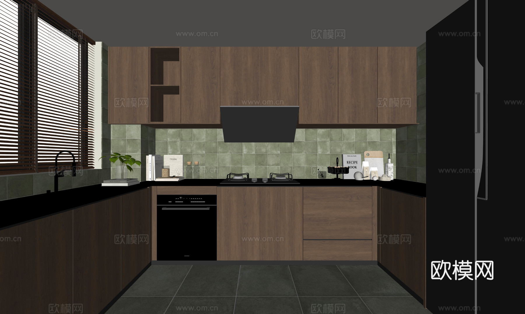 现代中古风厨房su模型