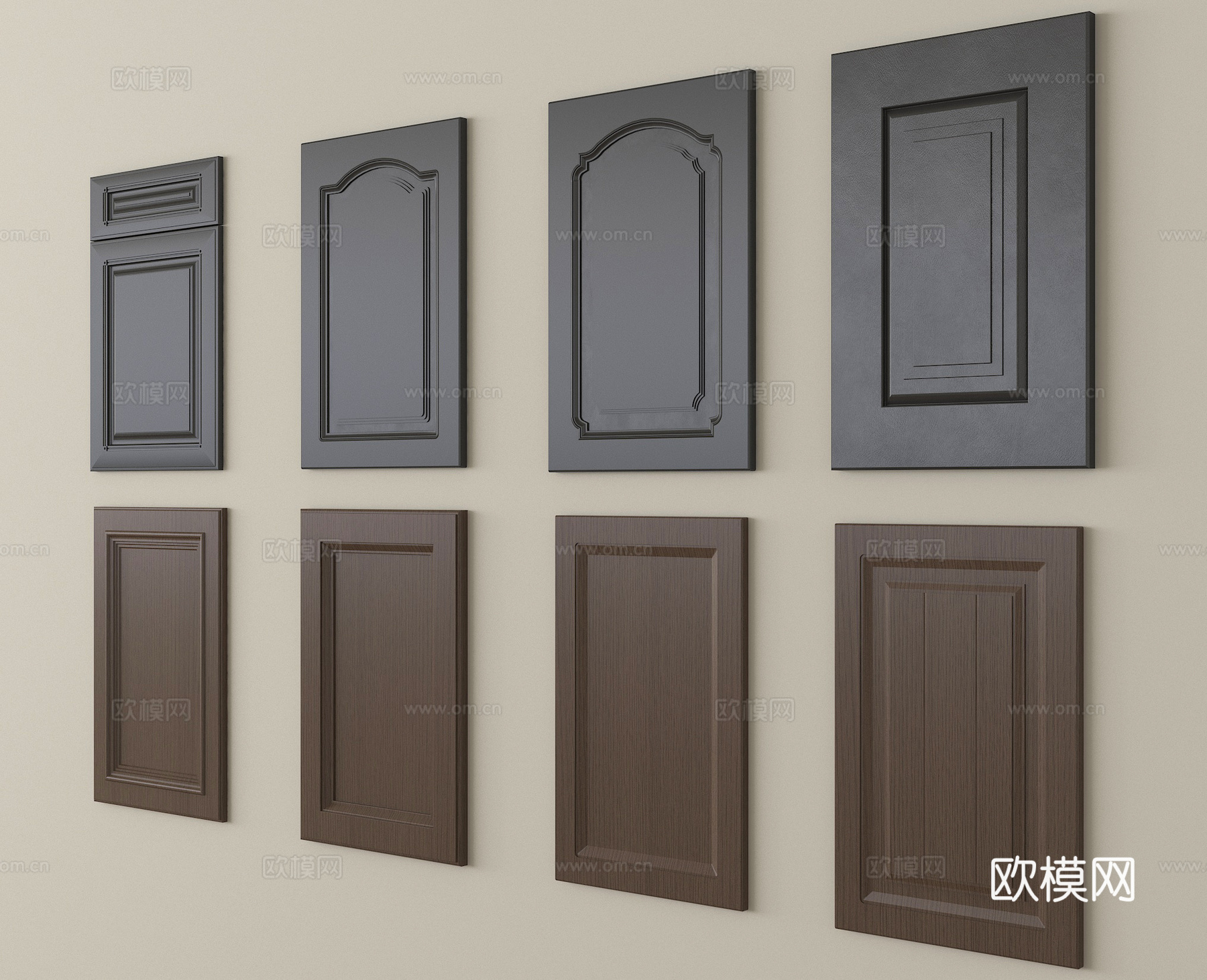新中式门板 装饰门板护墙板su模型
