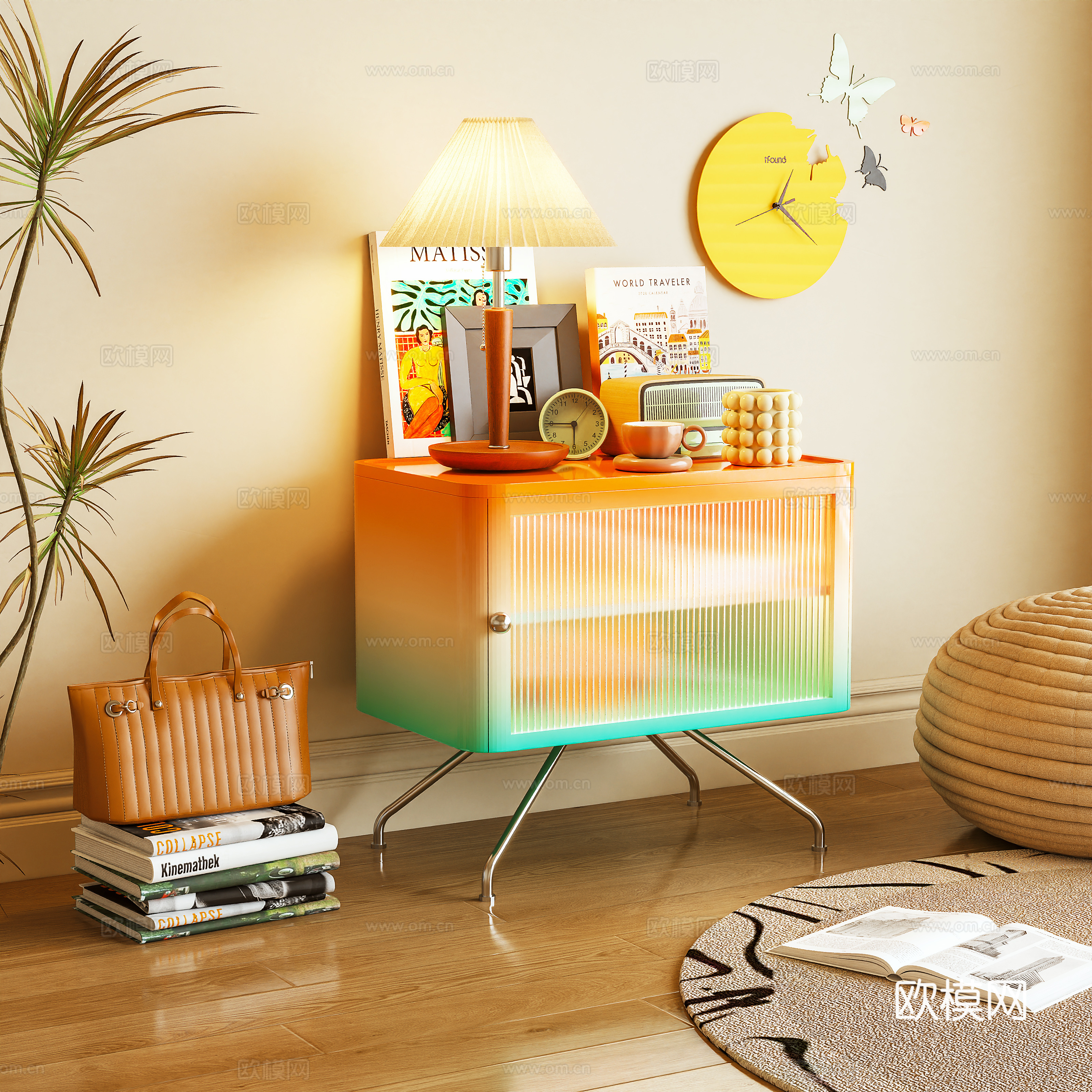 床头柜 边柜 边几 摆件 多巴胺3d模型下载