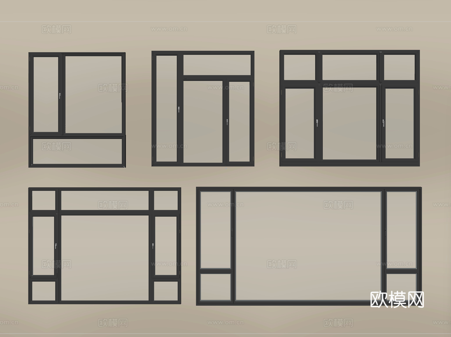 现代窗组合 平开窗 落地窗 阳台窗su模型