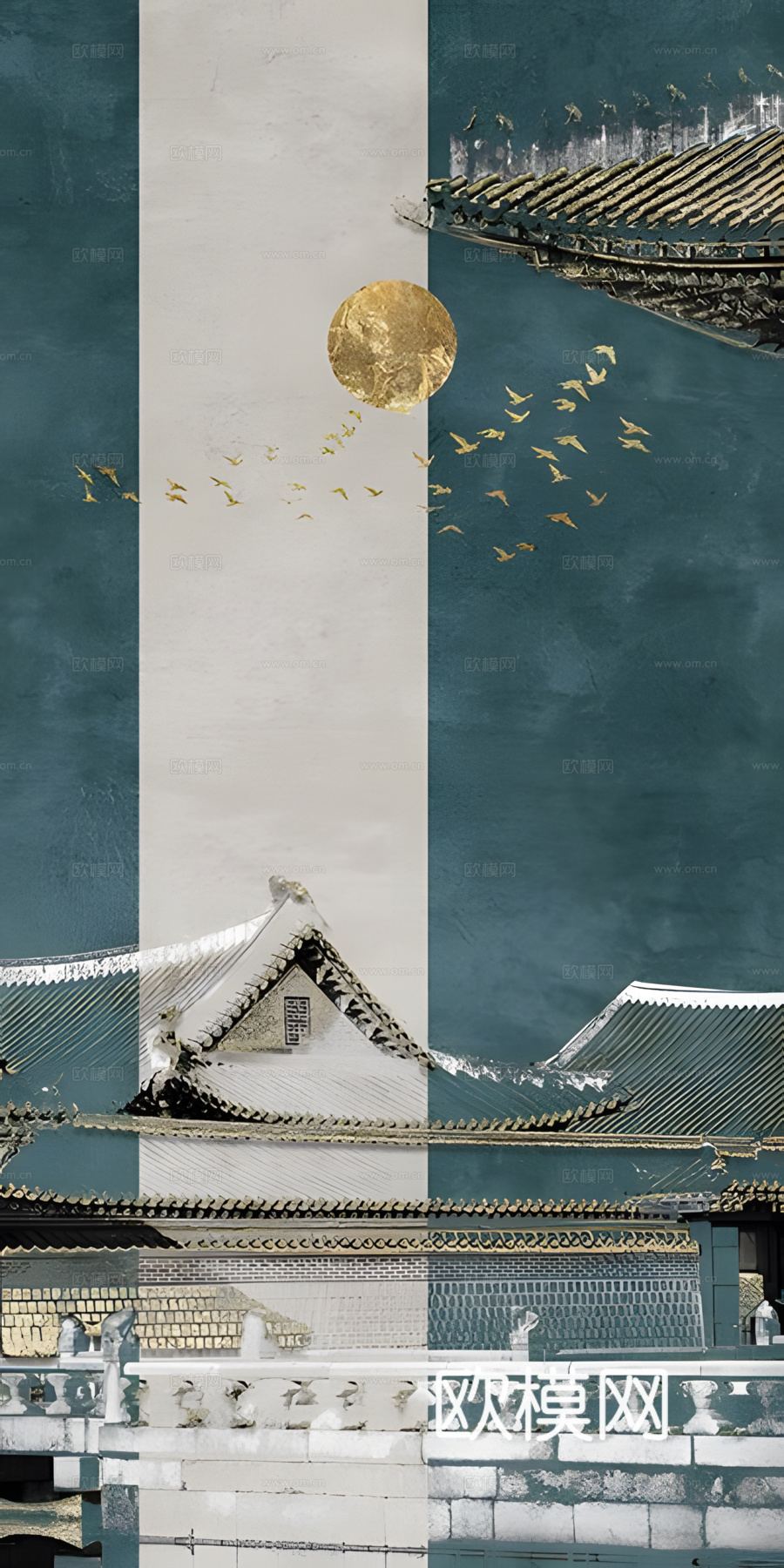 中式绿色荷花植物壁纸