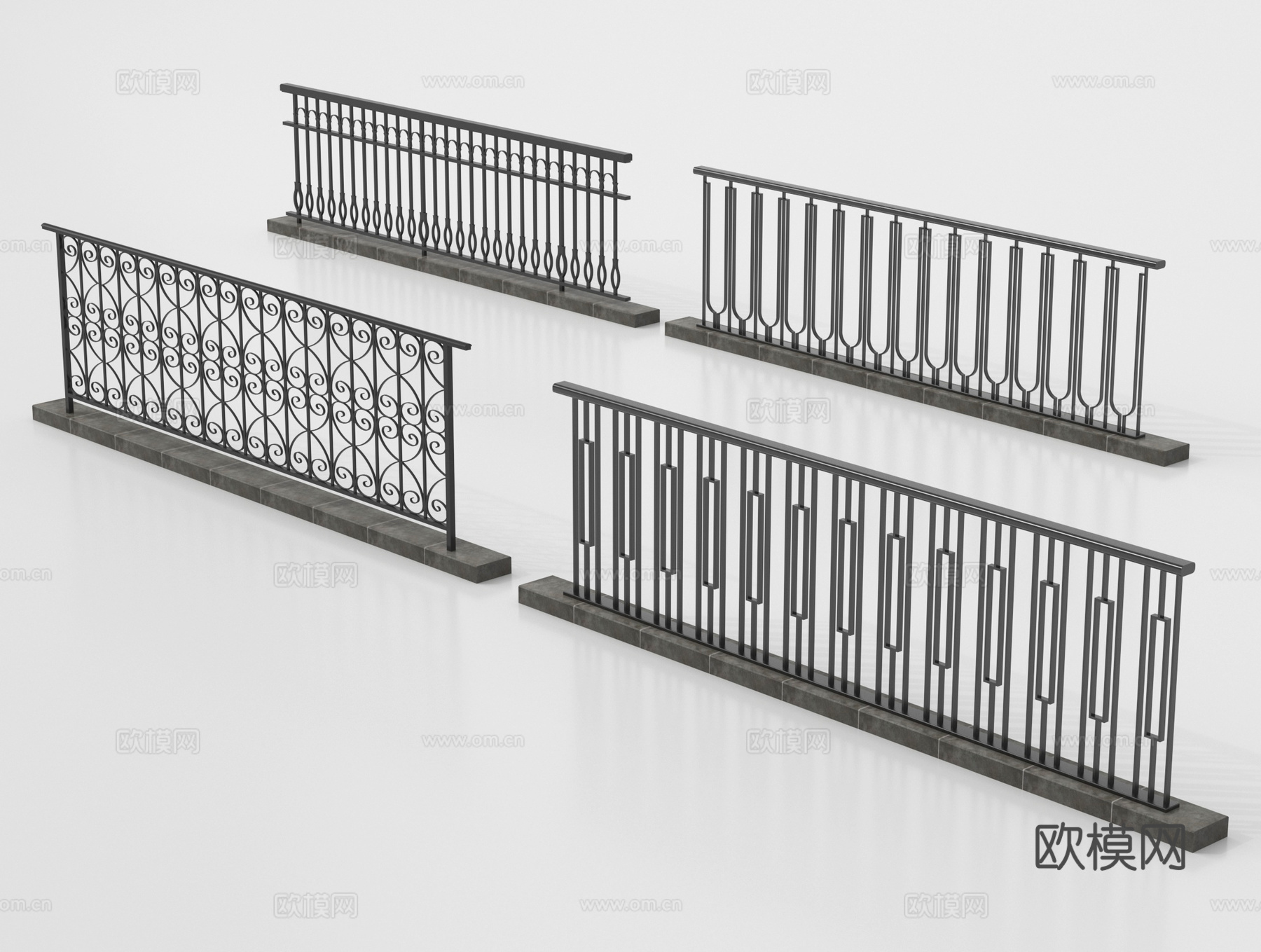 现代铁艺栏杆 护栏 围栏 防护栏 栏杆 扶手3d模型