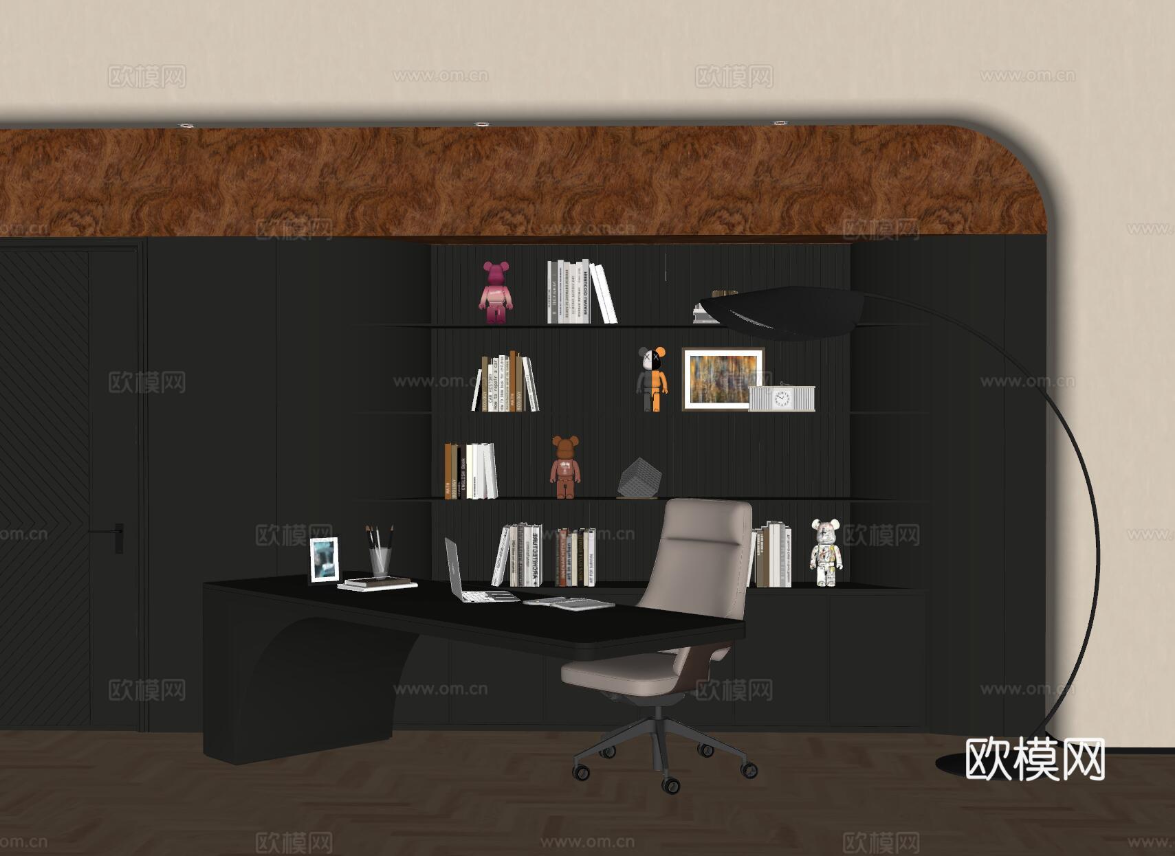 现代书房 书房 学习空间su模型