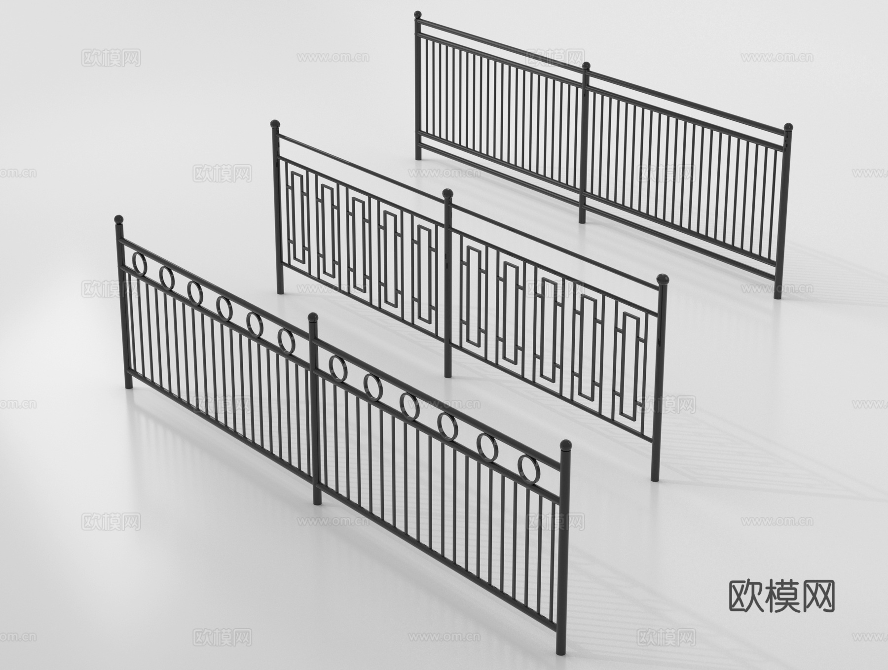 现代铁艺栏杆 护栏 围栏 防护栏 栏杆 扶手3d模型下载