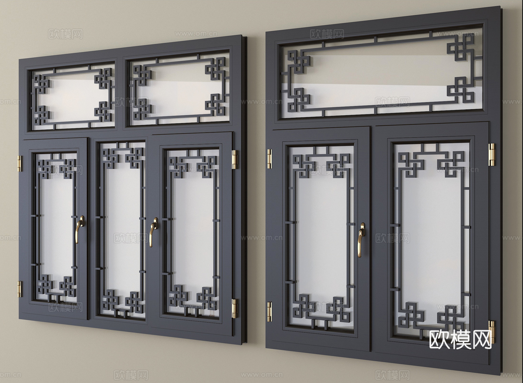 中式花格门窗 花窗 平开窗 雕花窗3d模型