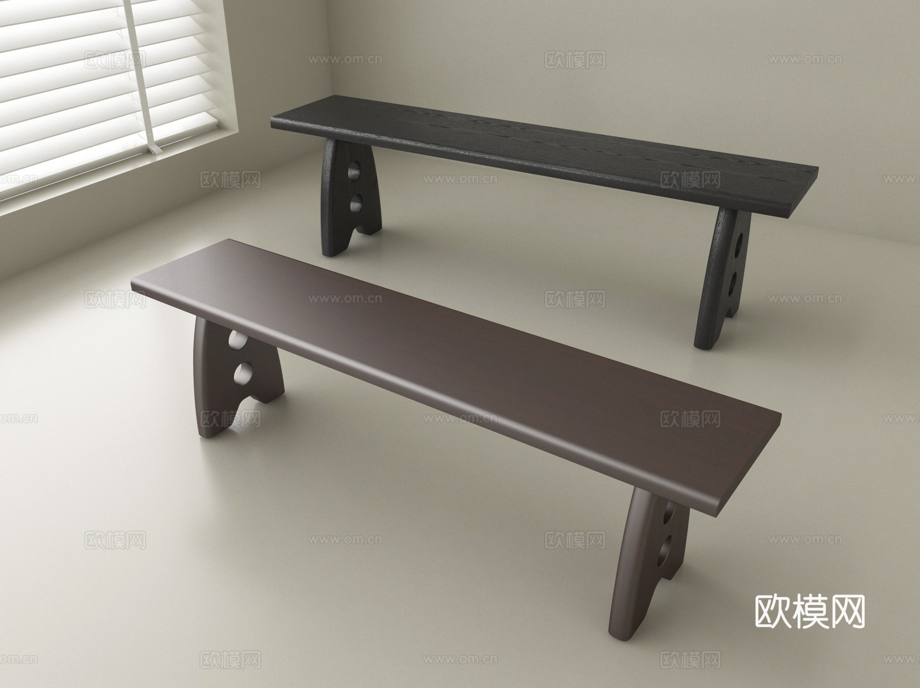 中古风长条凳 实木长凳子 餐厅长凳 换鞋凳su模型