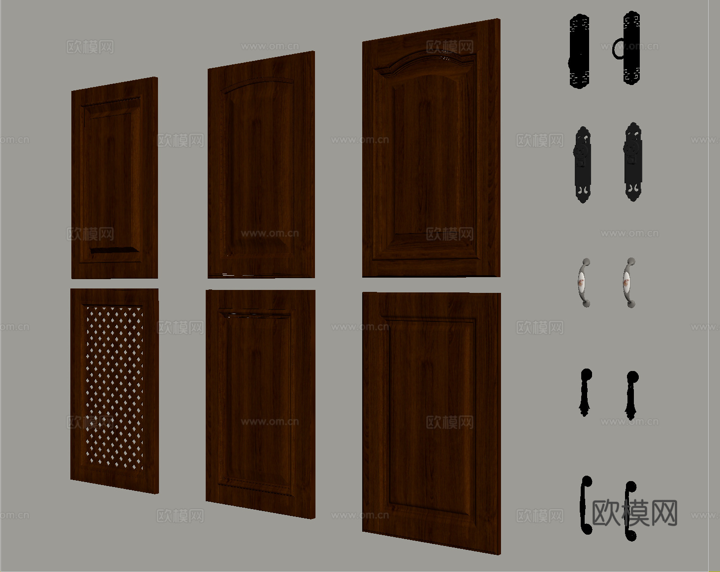 新中式门板 装饰门板护墙板 柜门把手su模型