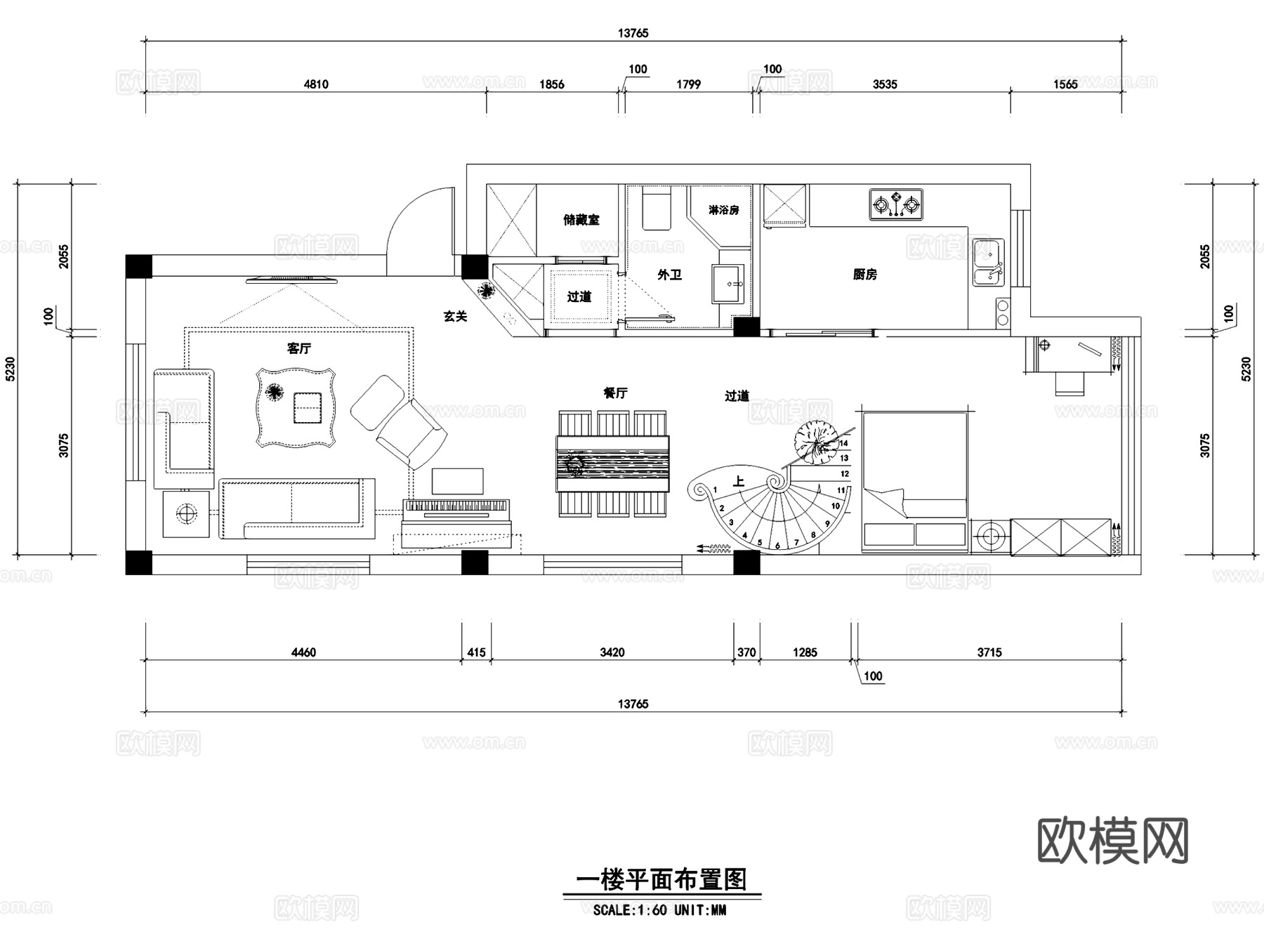 虹桥花园3幢一单元601跃层室内家装CAD施工图cad施工图