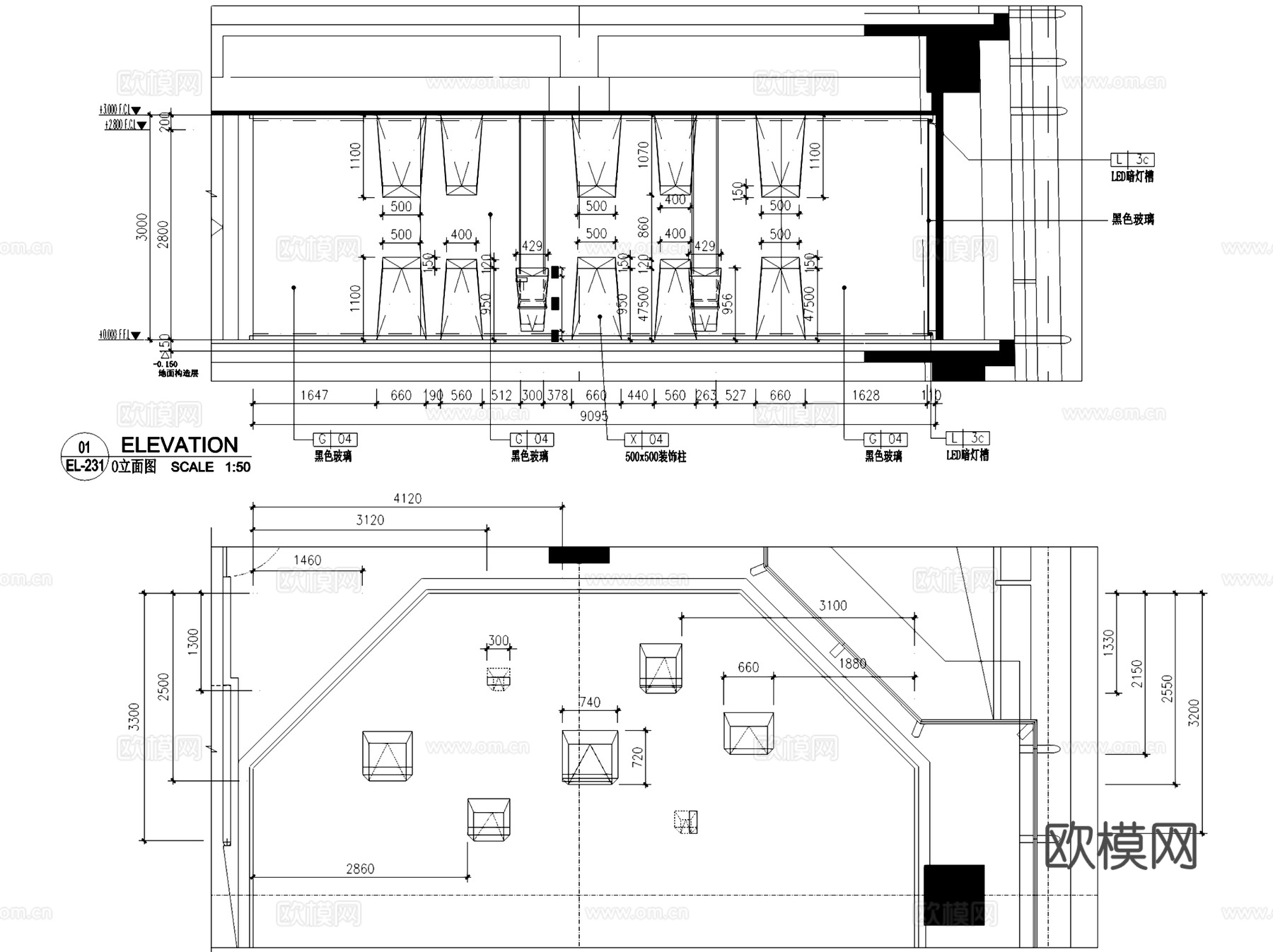 嘉里广场40层租赁展示中心办公室室内工装CAD施工图cad施工图