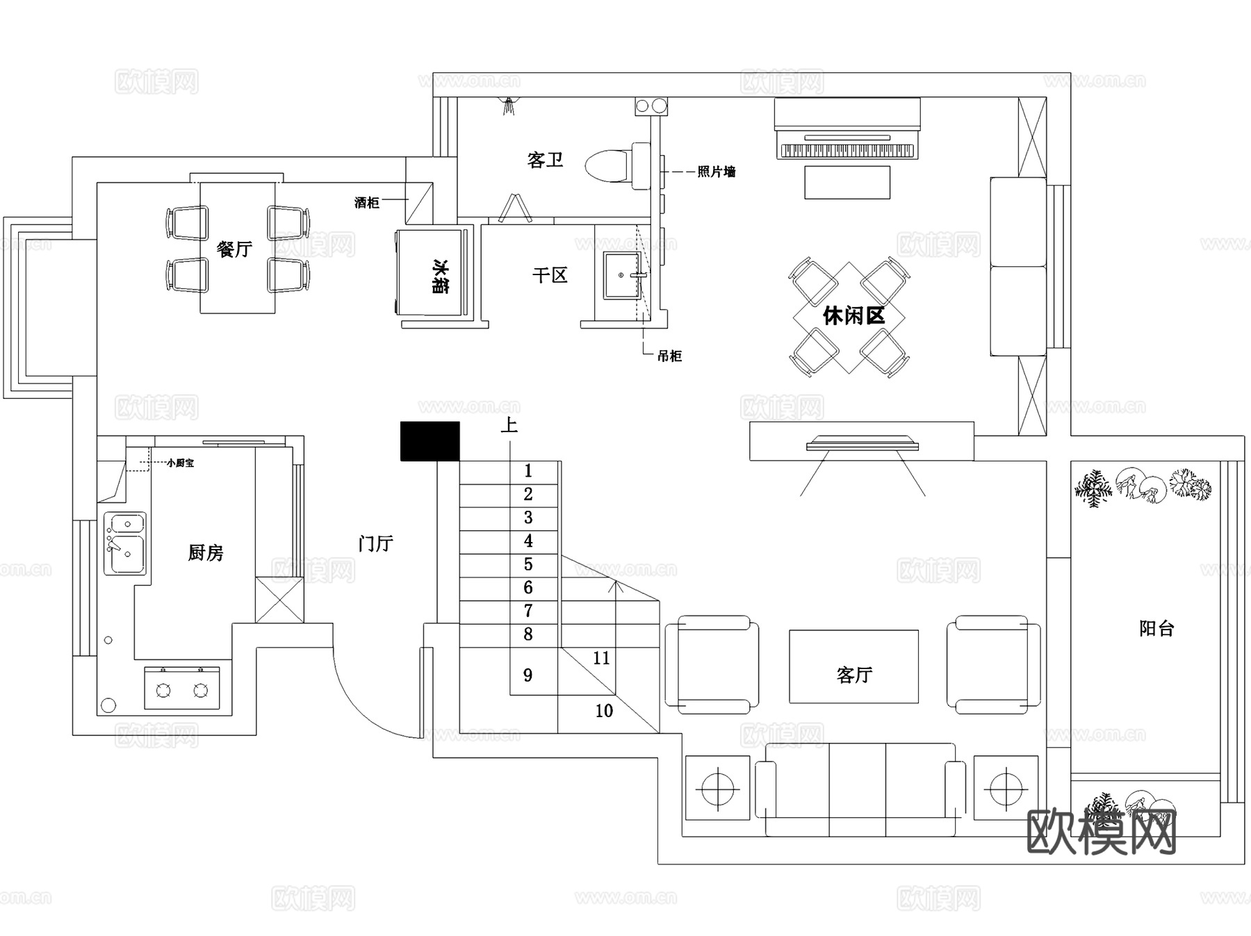 美式两层住宅跃层室内家装CAD施工图cad施工图
