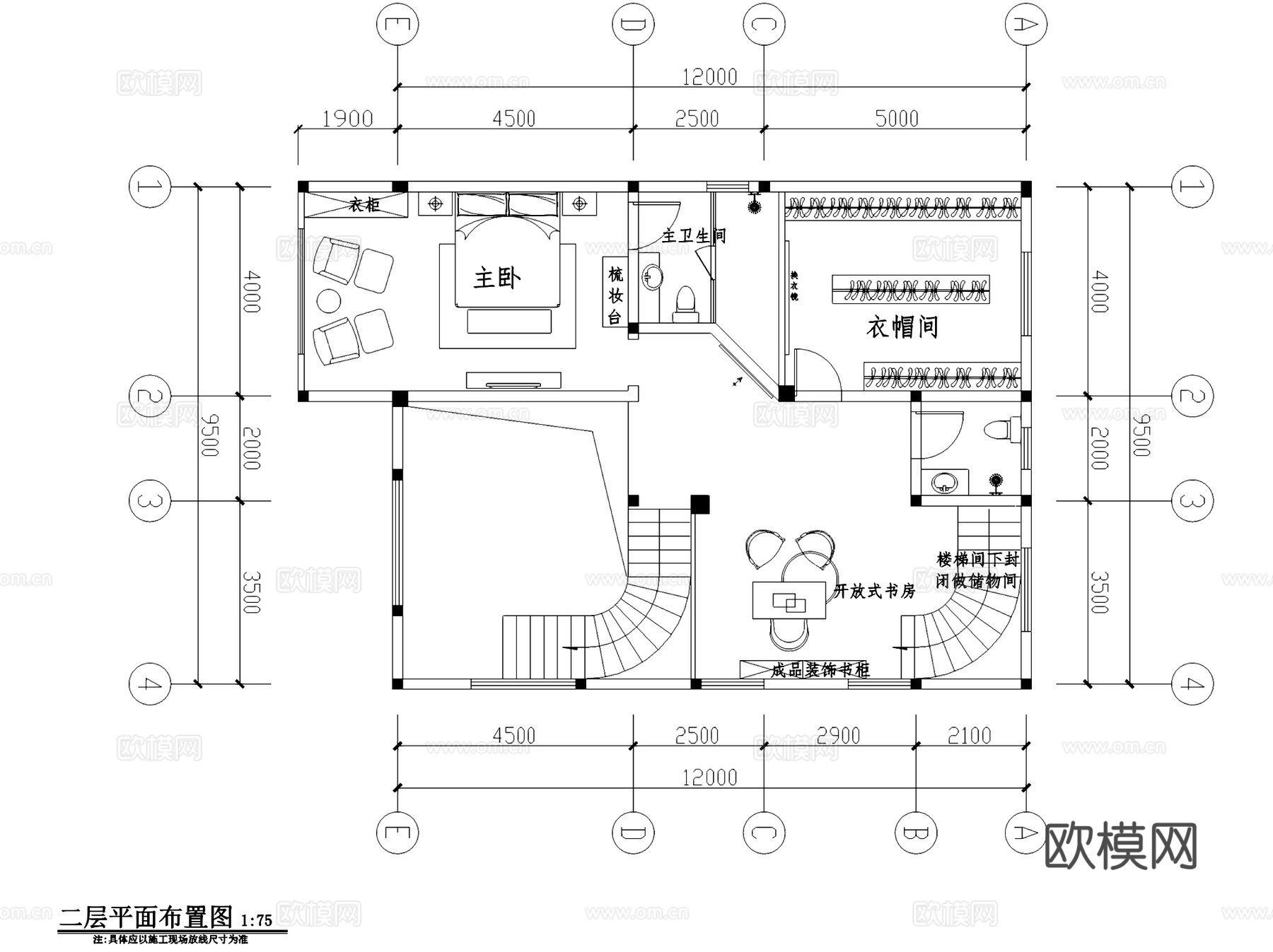 简欧风二层别墅室内家装CAD施工图cad施工图