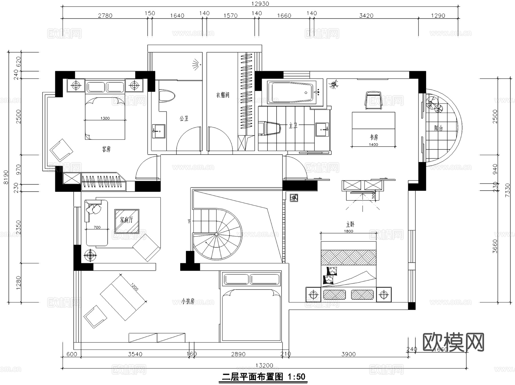 40栋601样板房现代二层复式室内家装CAD施工图cad施工图