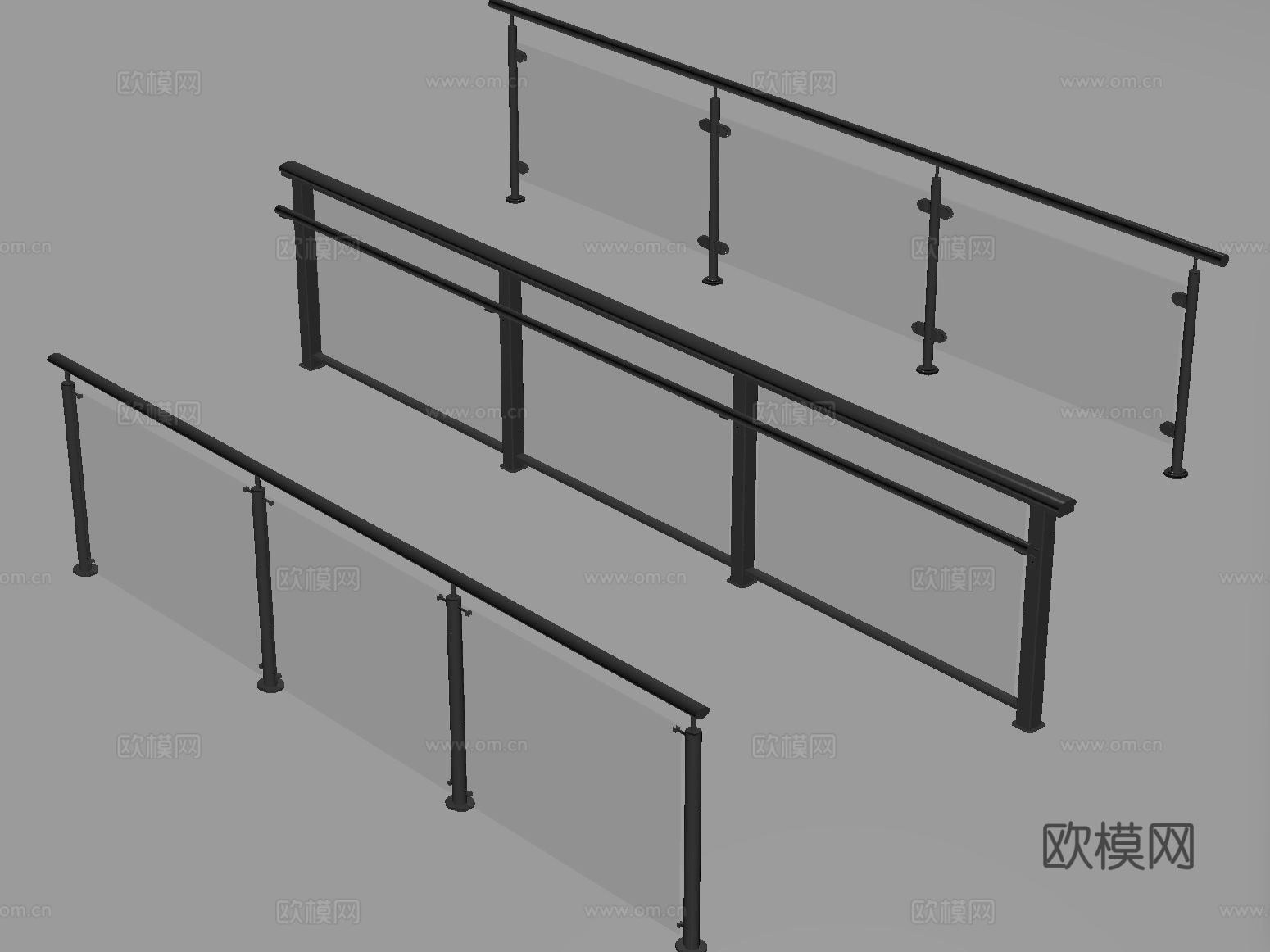 现代围栏护栏 玻璃栏杆 护栏 扶手 阳台护栏su模型