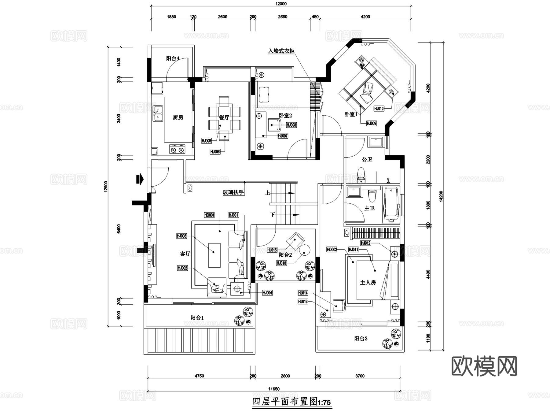 金众葛兰溪谷01户型复式夹层室内家装CAD施工图整套cad施工图
