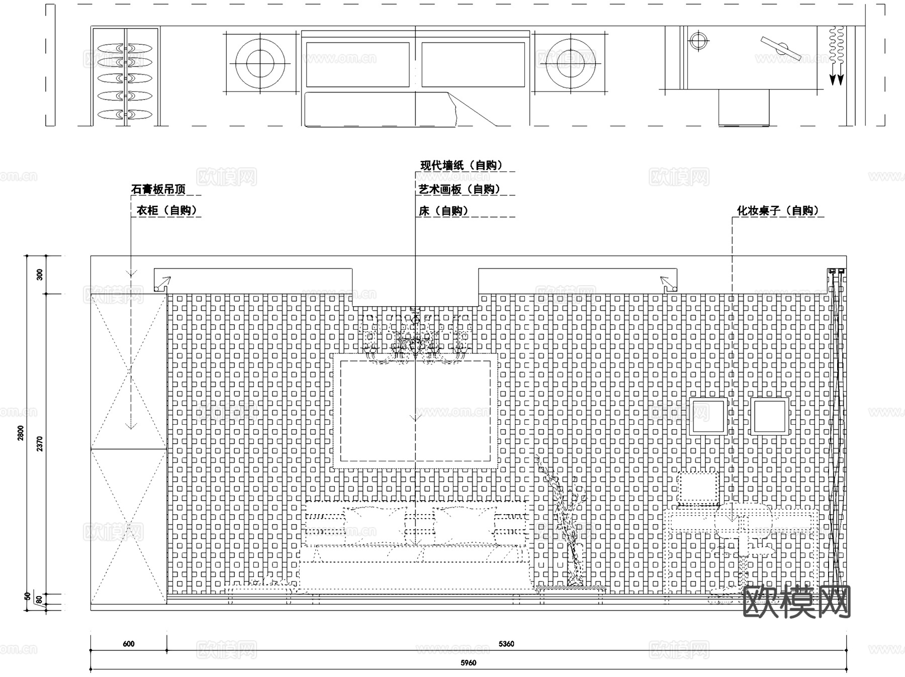 虹桥花园3幢一单元601跃层室内家装CAD施工图cad施工图