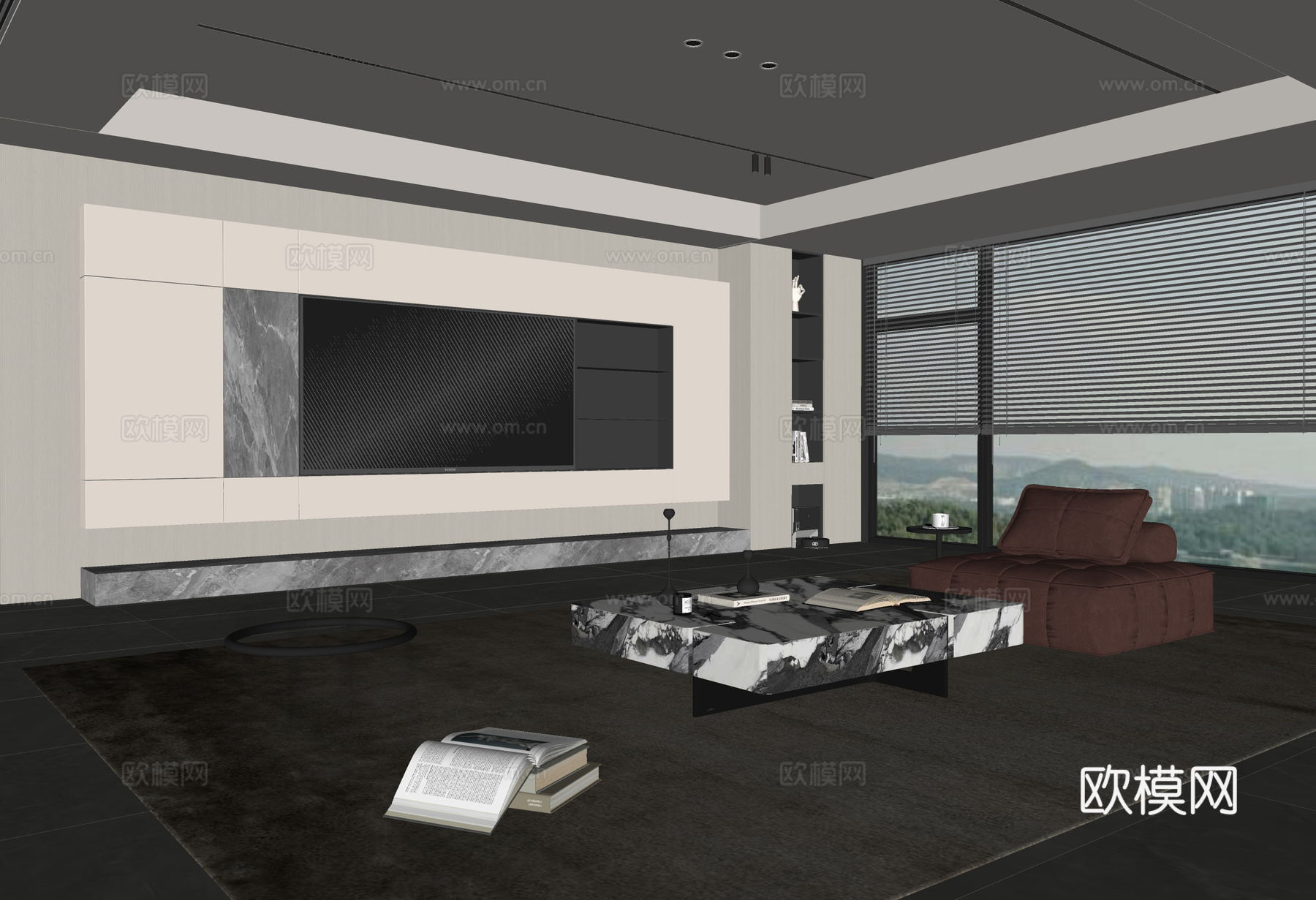 意式客厅 现代客厅 电视背景墙 电视柜 客厅背景 沙发茶几组su模型