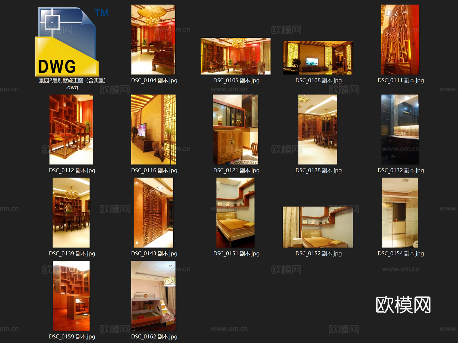 景园中式二层别墅室内家装CAD施工图cad施工图