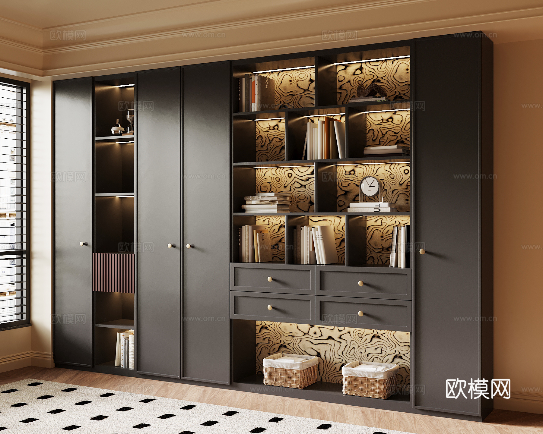 法式复古书柜 置物柜su模型