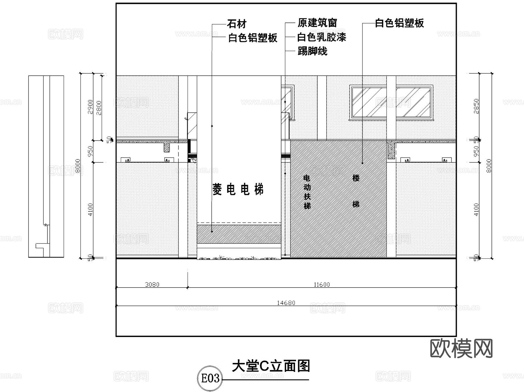 菱电电梯公司一层大堂及展厅室内工装CAD施工图cad施工图