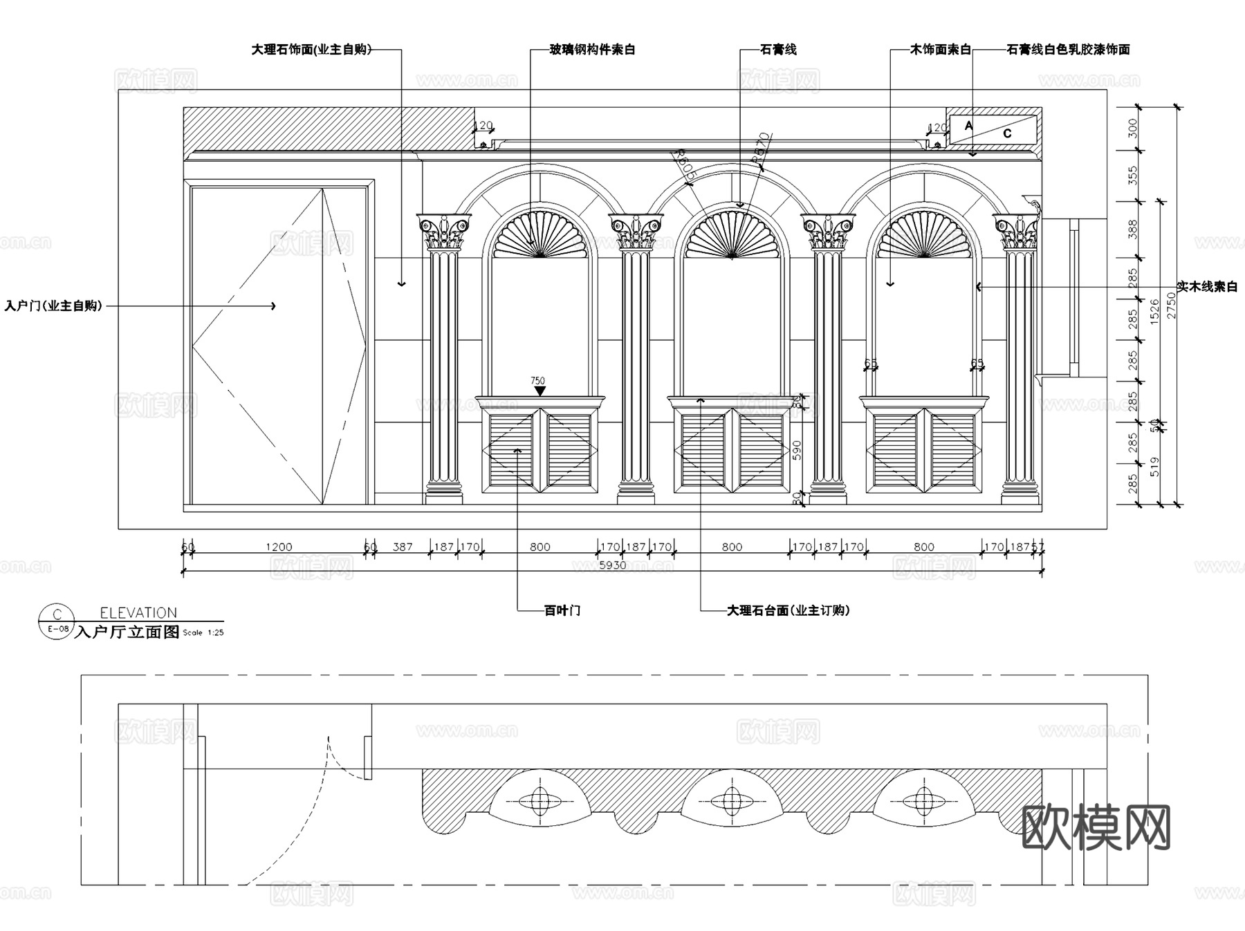 金域蓝湾5栋TH3三层别墅私宅室内家装CAD施工图cad施工图