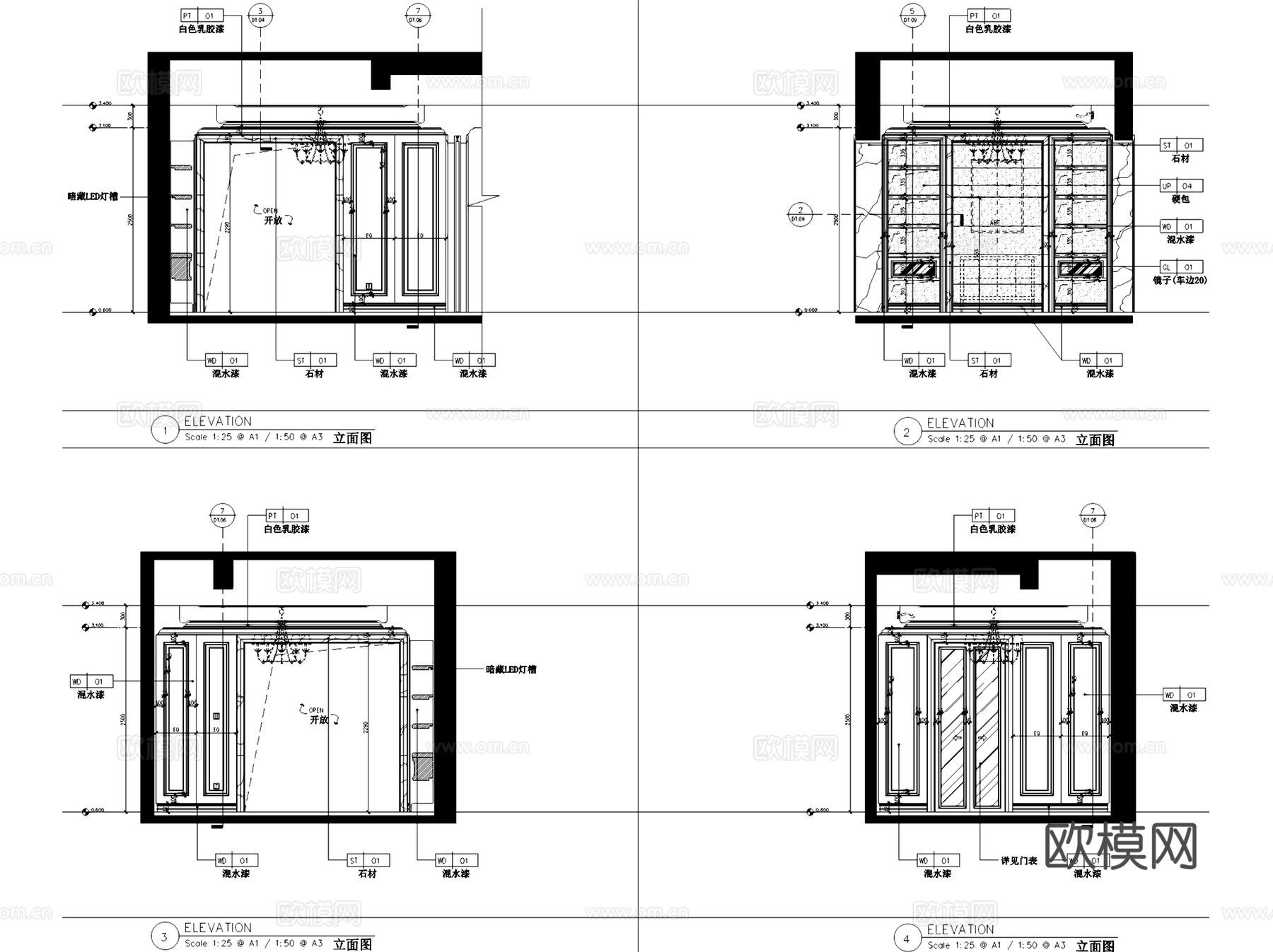常州世贸香槟湖三层别墅室内家装CAD施工图整套cad施工图