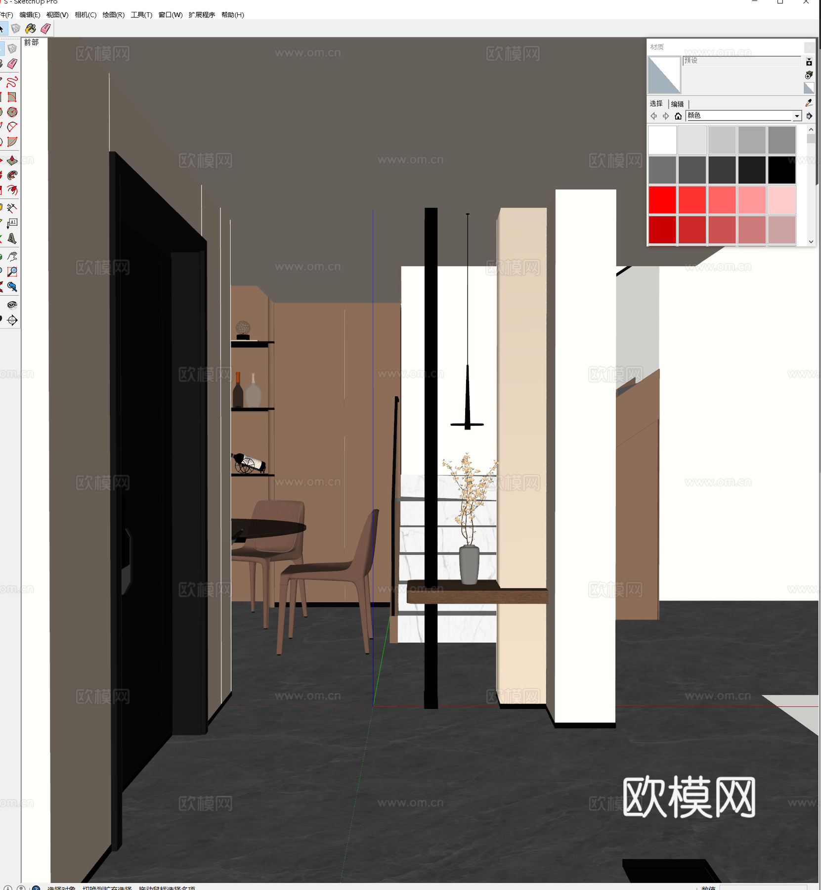 现代极简玄关门厅 现代简约入户端景 玄关吊线灯枯枝 玄关隔断su模型