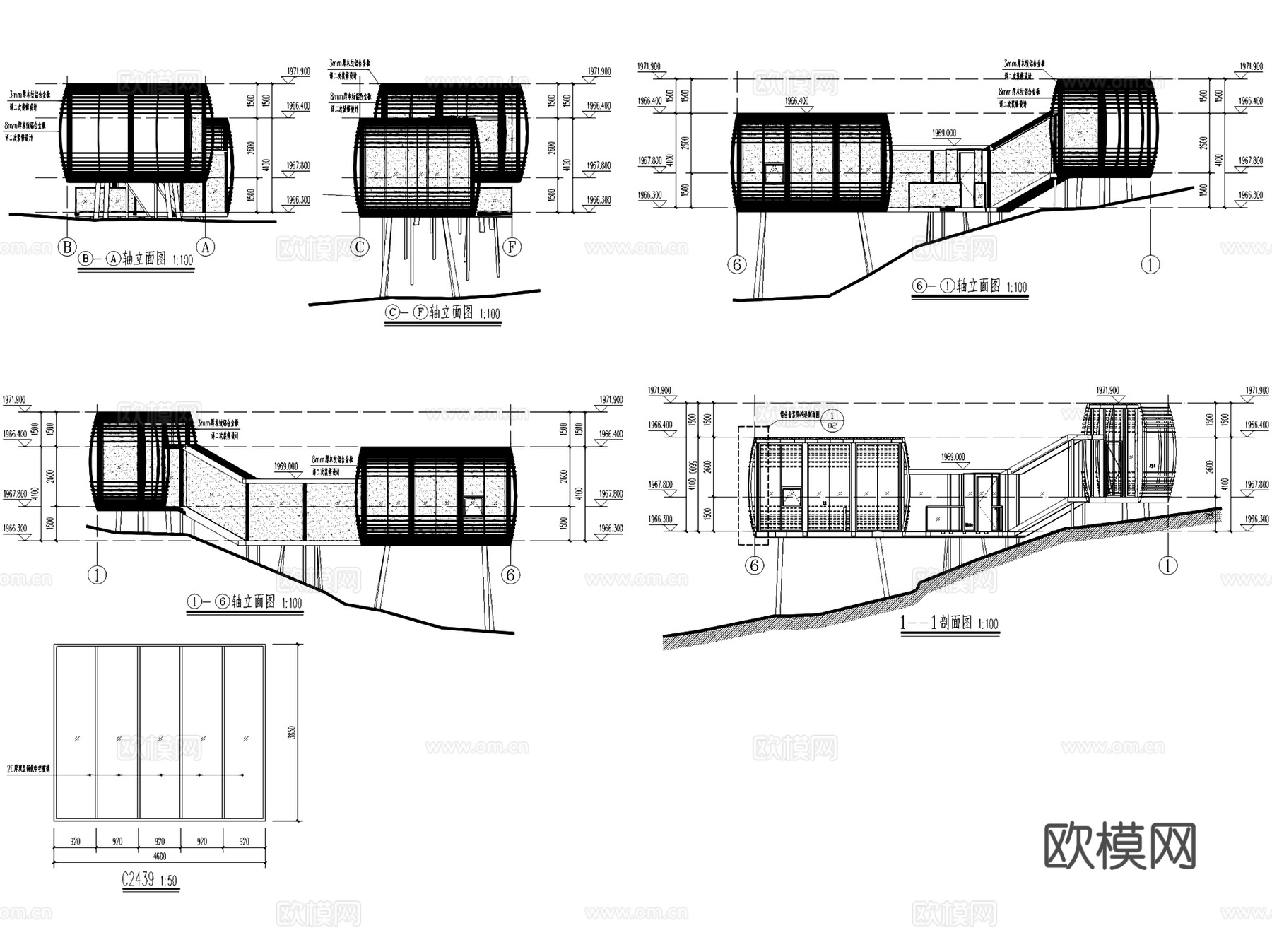 昆明世博园板栗林旅馆树屋酒店建筑CAD施工图cad施工图
