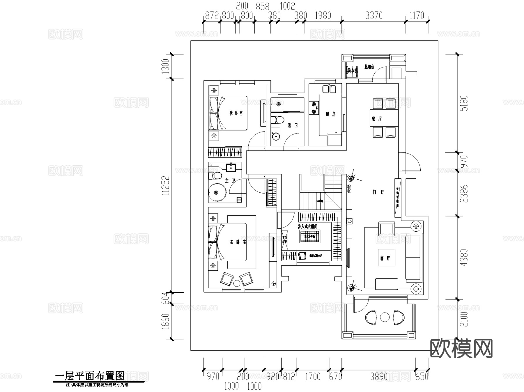 临沂新中式二层别墅室内家装CAD施工图cad施工图