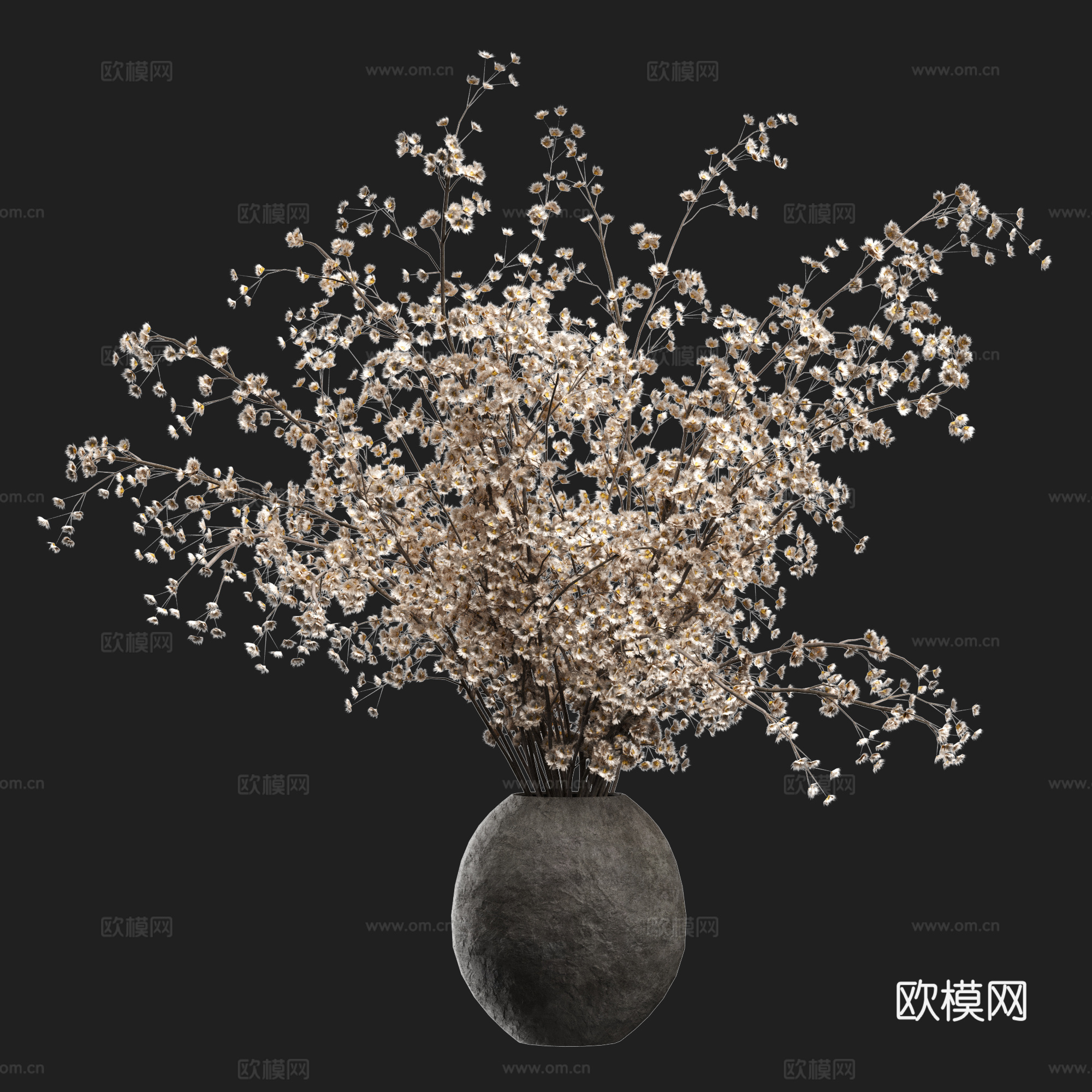 陶罐花瓶摆件 干枝花瓶 花瓶花艺摆件su模型