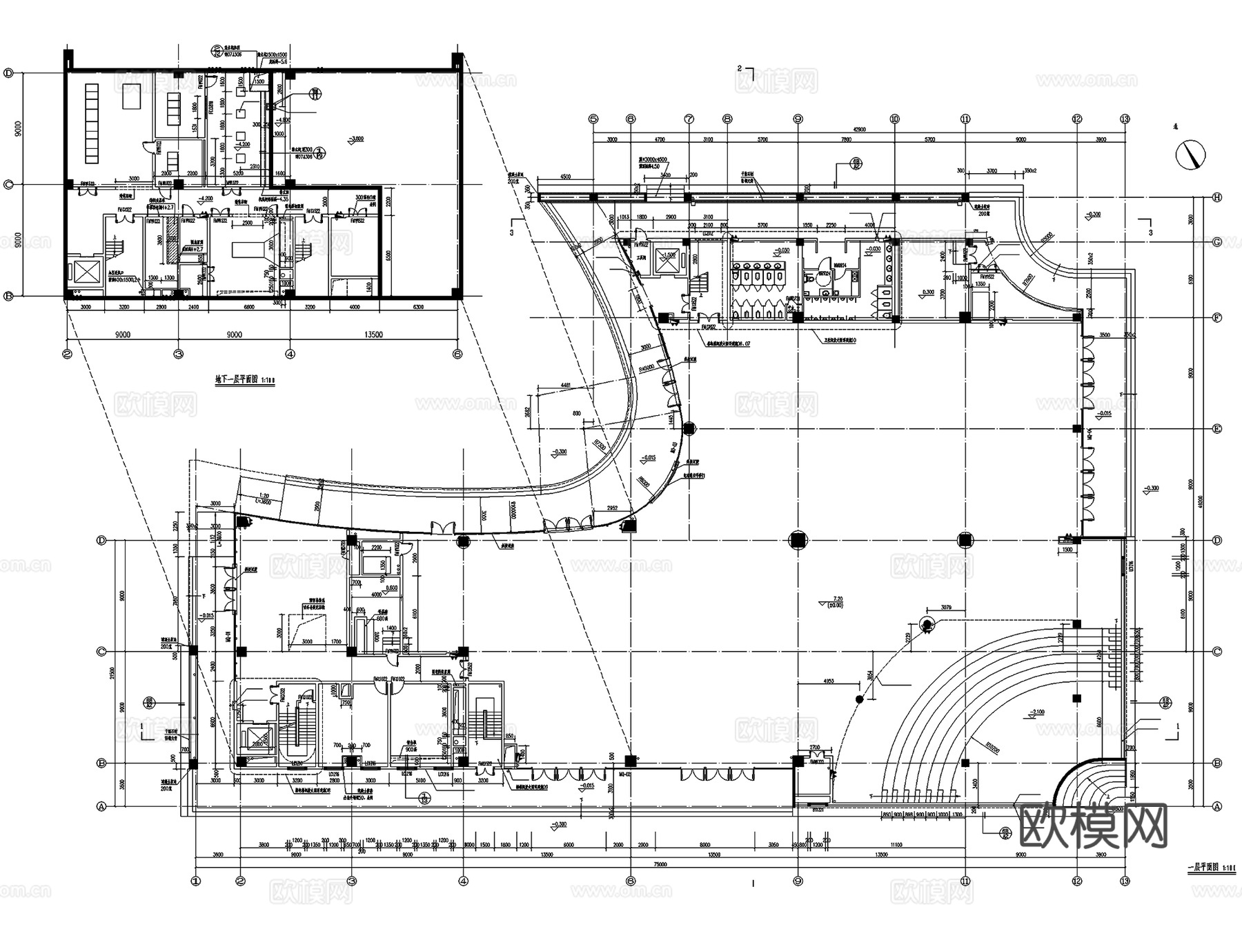 深圳国际生物谷坝光展示厅建筑结构CAD施工图整套cad施工图