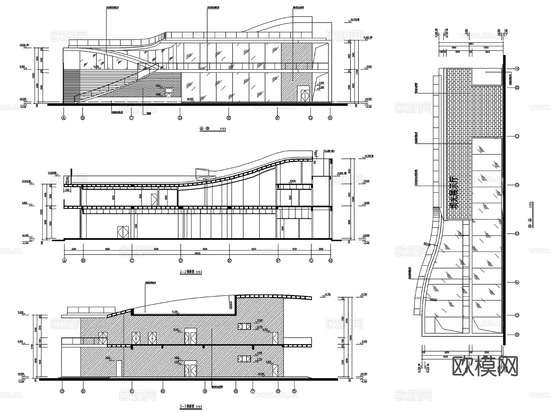 深圳国际生物谷坝光展示厅建筑结构CAD施工图整套cad施工图