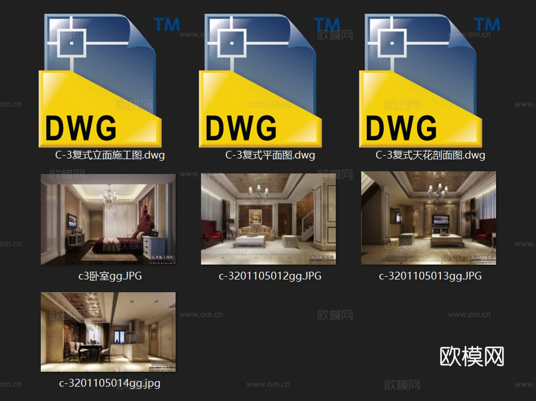 金华府地欧式C-3户型复式室内家装CAD施工图cad施工图