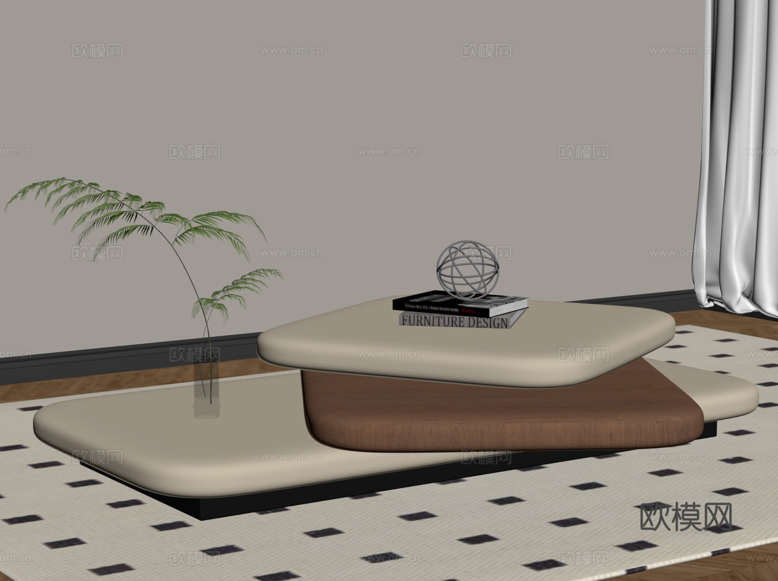 现代奶油茶几 异形茶几 中古茶几su模型