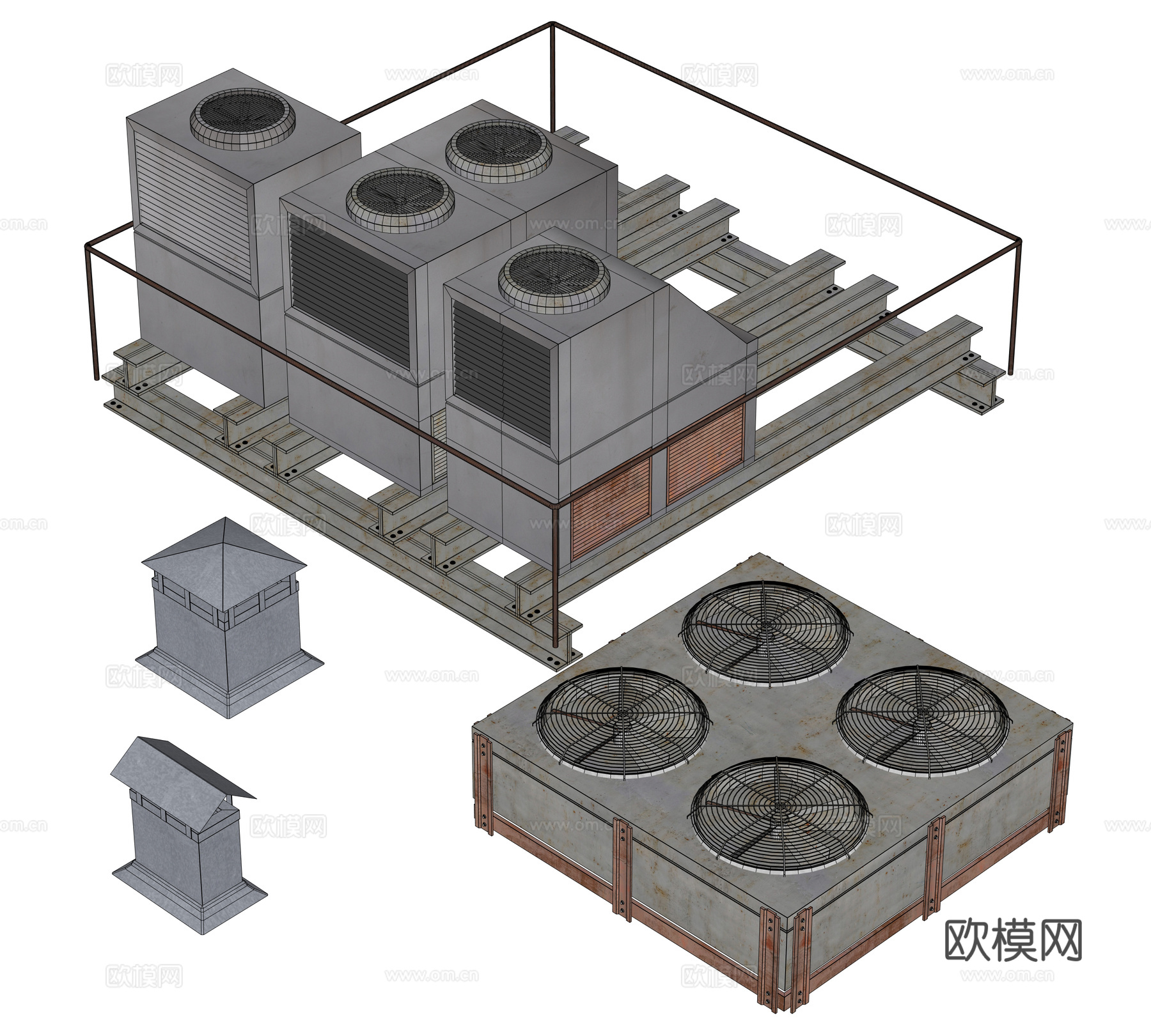 屋顶建筑设备 空调排风 排烟设备su模型