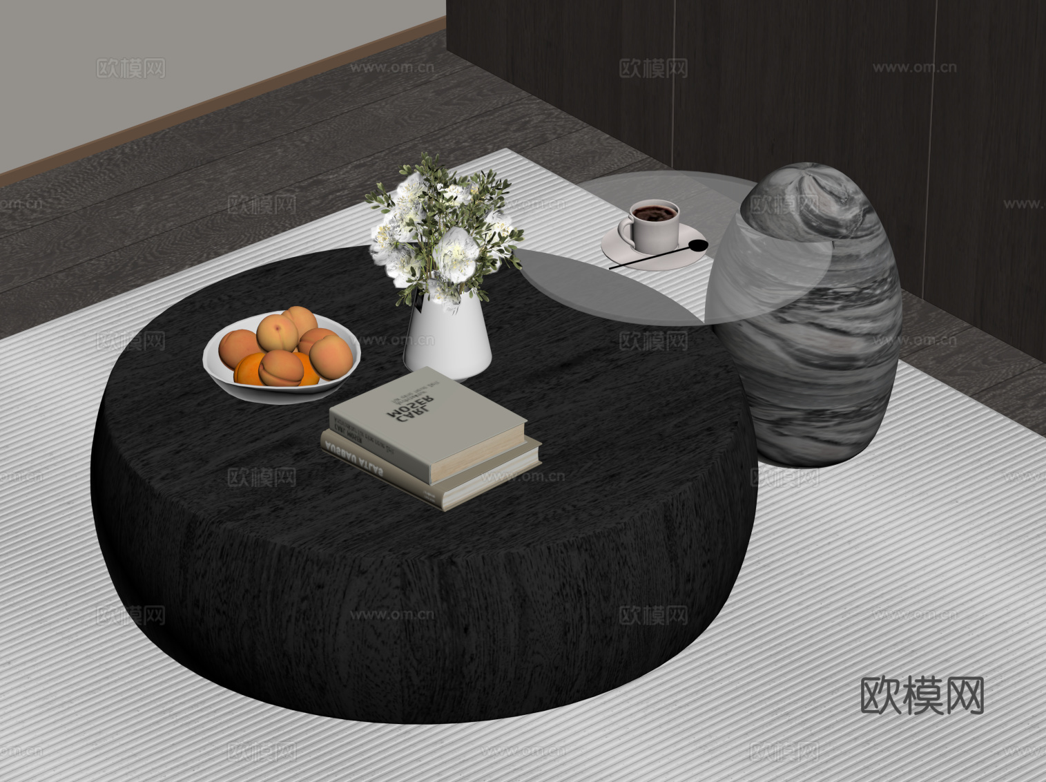现代意式茶几 实木茶几 子母茶几 包豪斯茶几su模型