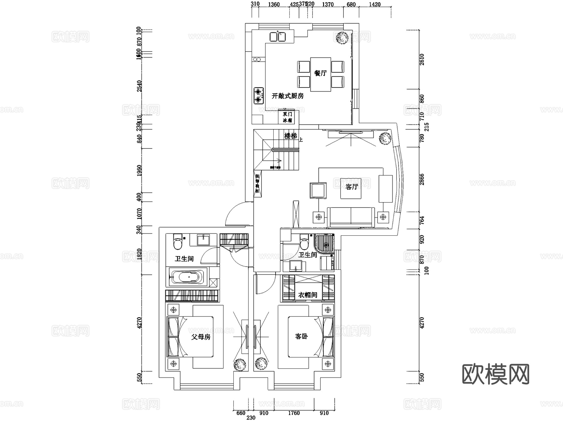 沧州融天欧式复式室内家装CAD施工图cad施工图