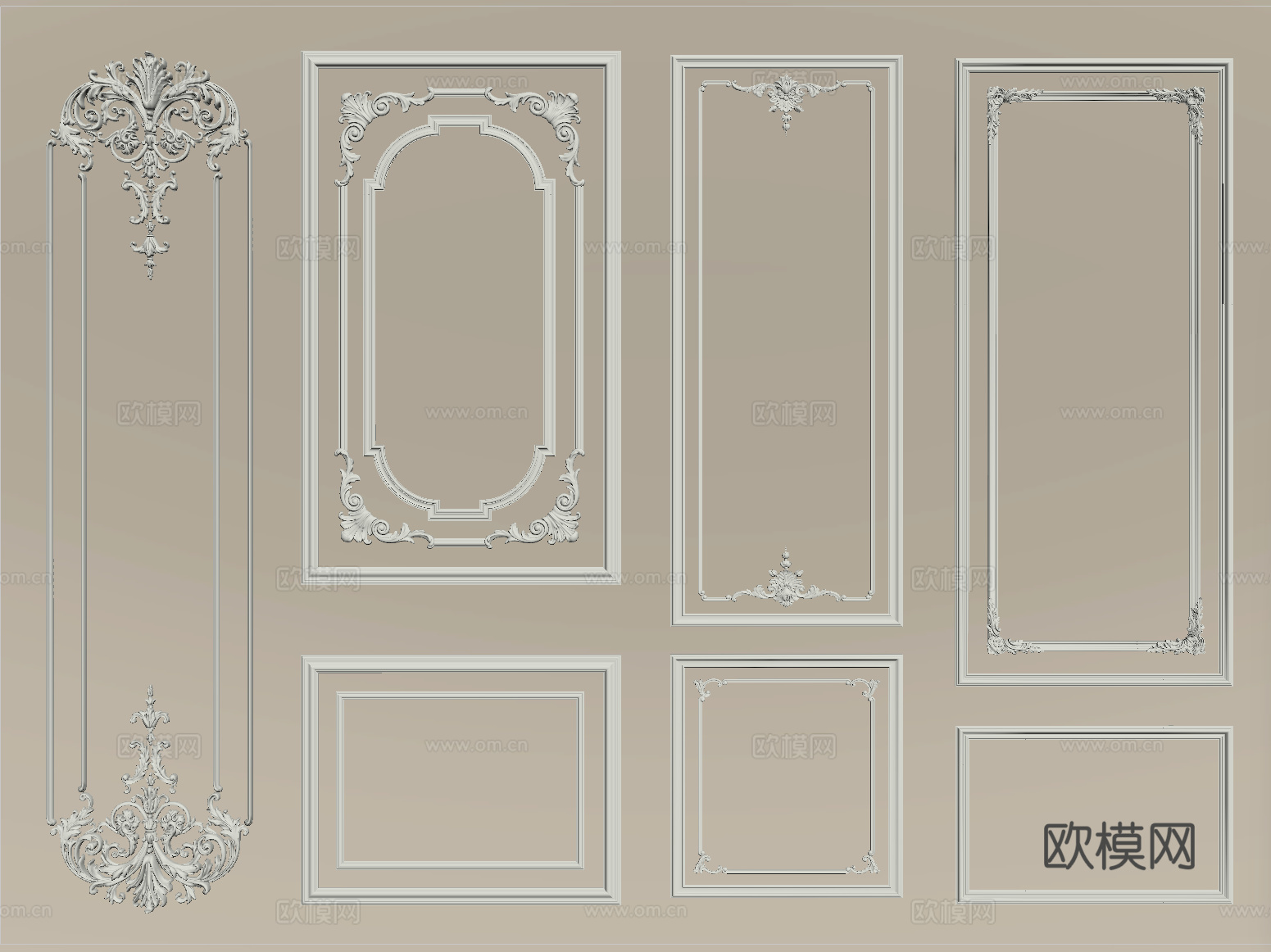 法式雕花石膏线条 沙发电视背景墙su模型