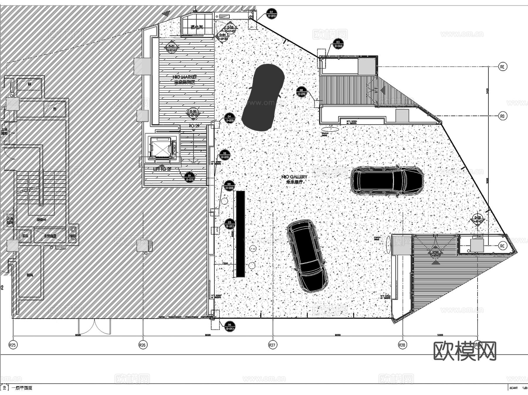 西安蔚来汽车用户体验中心室内工装CAD施工图整套cad施工图